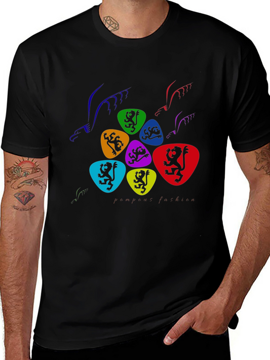 Colorful Lion Graphic Print Black T-Shirt