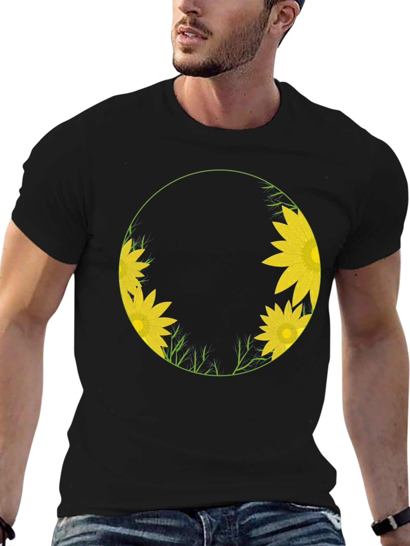 Sunflower Circle Graphic Tee - Stylish Black T-Shirt