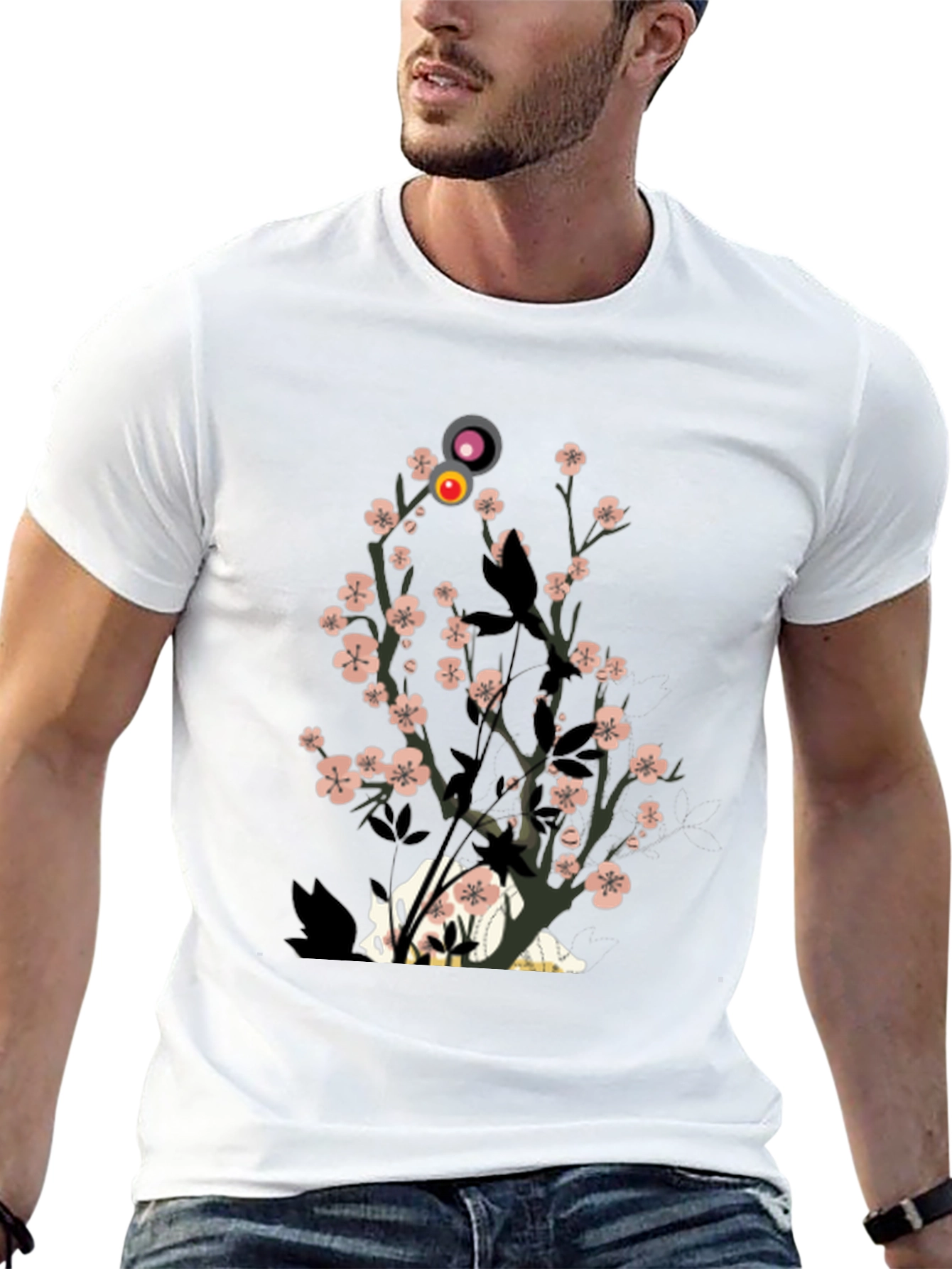 Sakura Cat Graphic Tee - Stylish Unisex T-Shirt