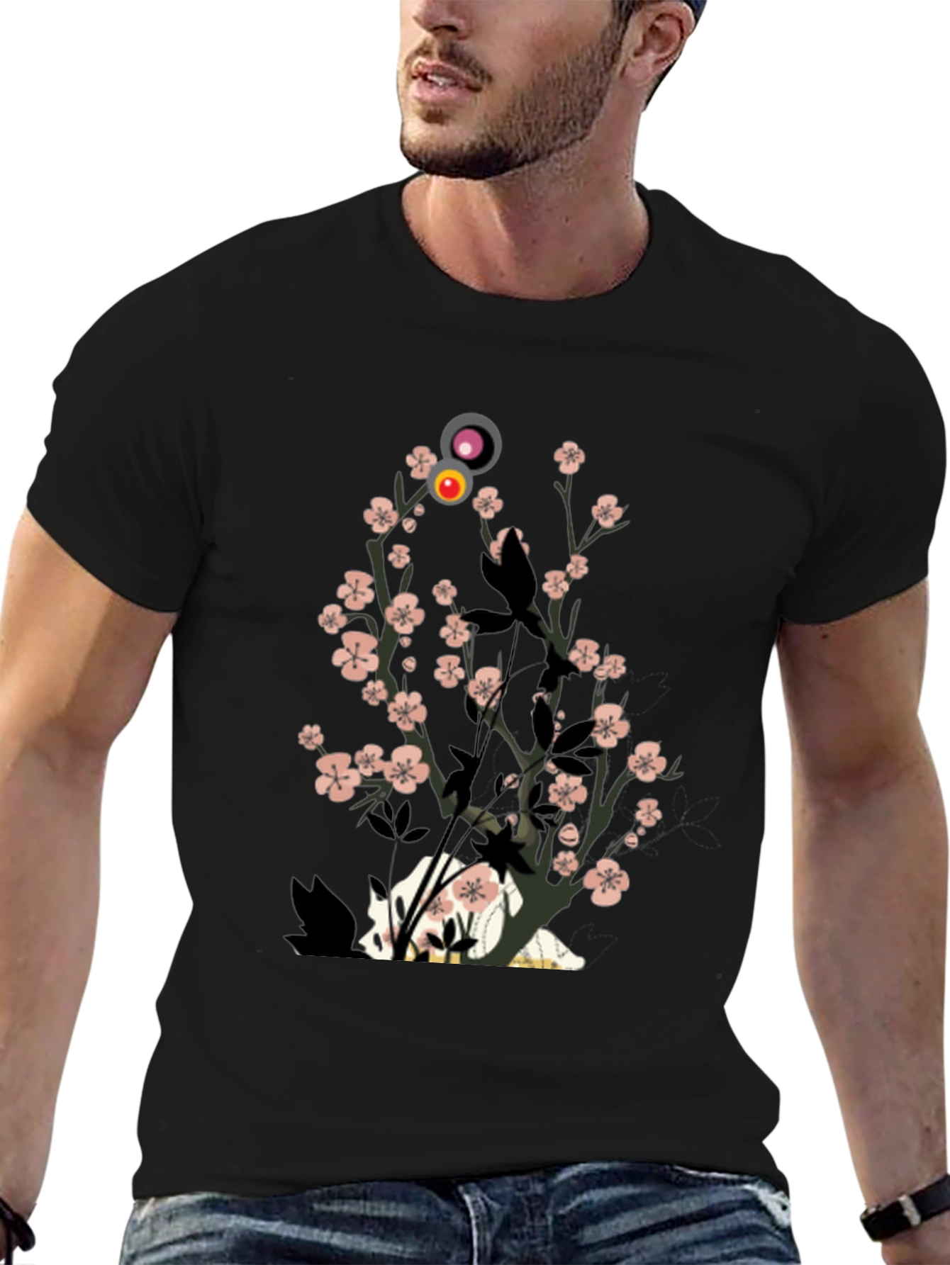Sakura Cat Graphic Tee - Stylish Unisex T-Shirt