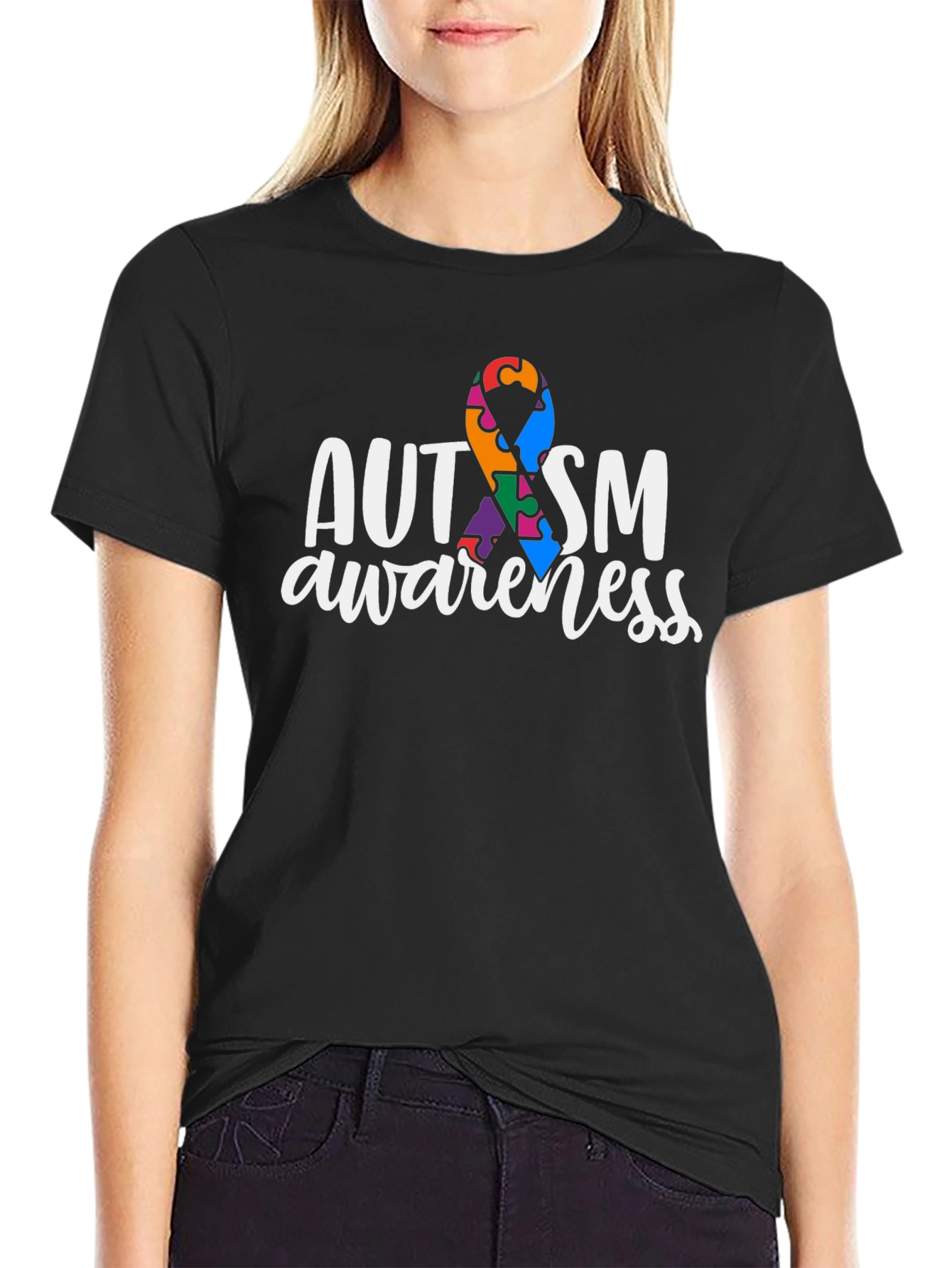Autism Awareness Ribbon T-Shirt - Black