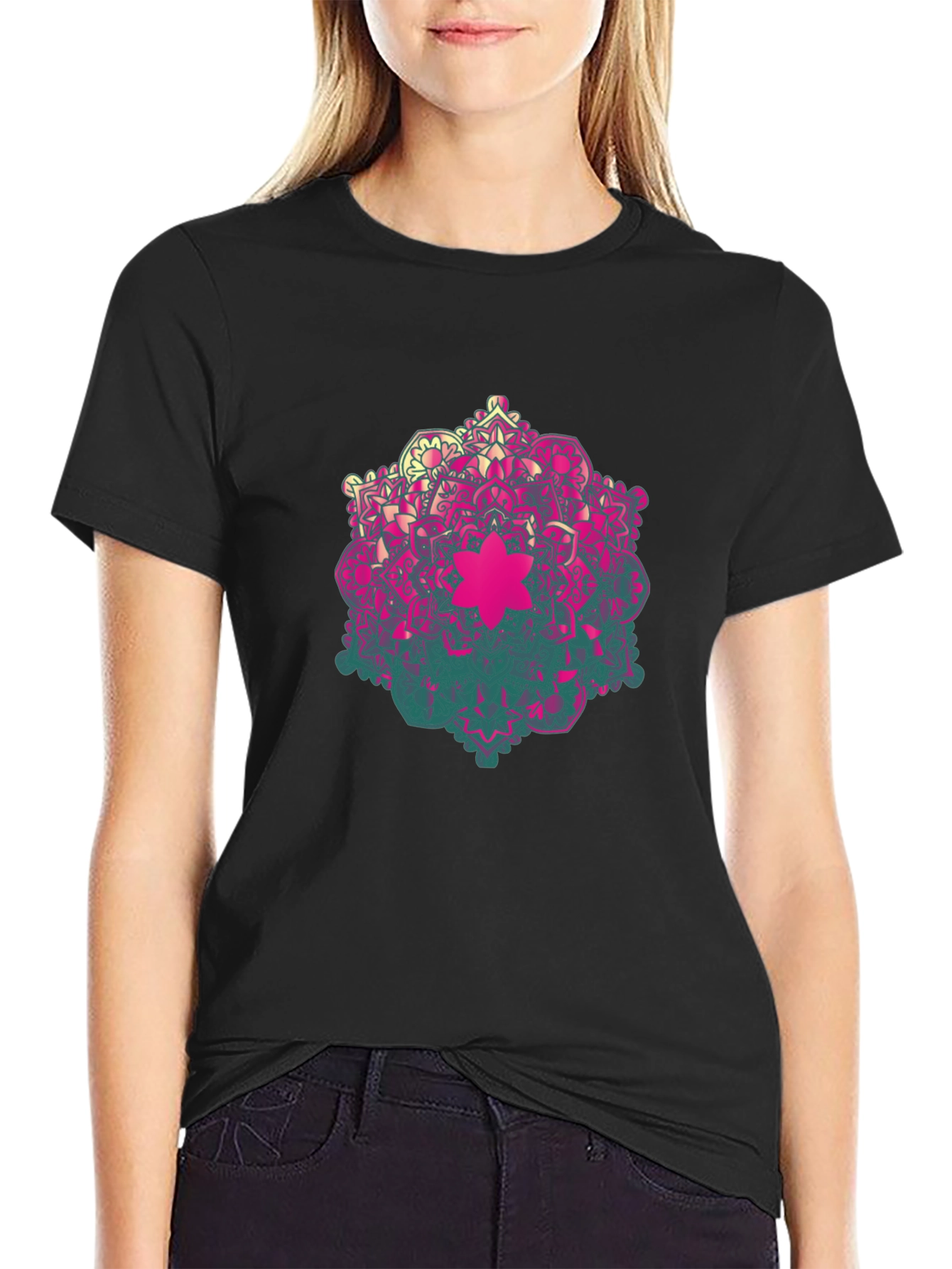 Geometric Mandala Graphic Tee - Mens Black T-Shirt