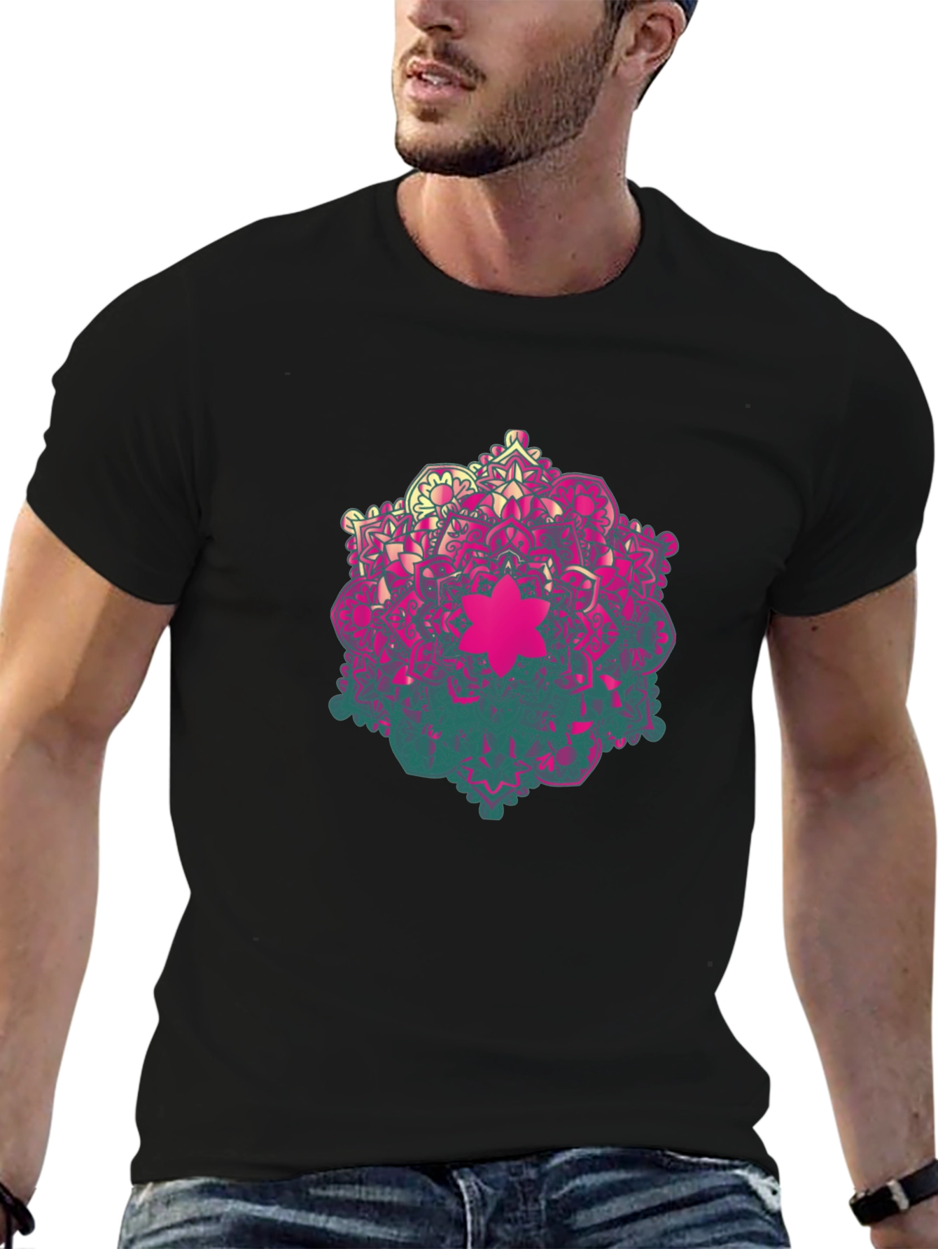 Geometric Mandala Graphic Tee - Mens Black T-Shirt