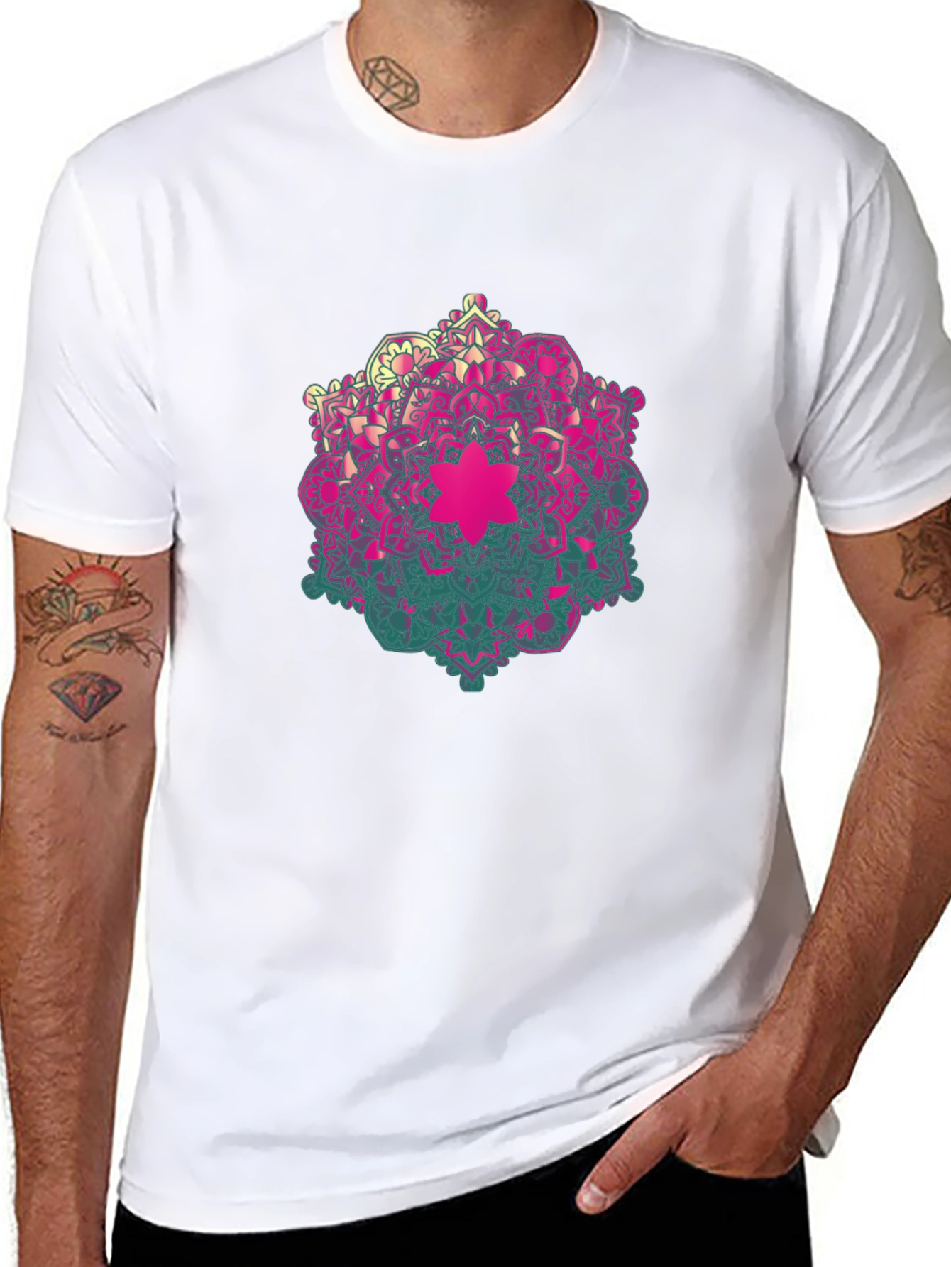 Geometric Mandala Graphic Tee - Mens Black T-Shirt