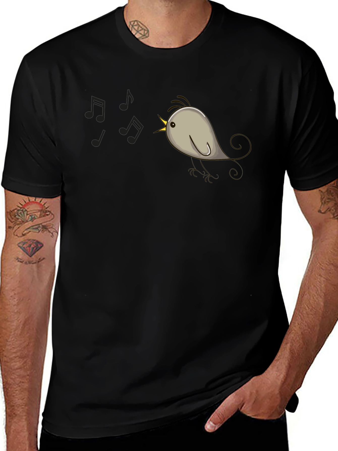 Singing Bird Graphic Tee - Black Cotton Comfort