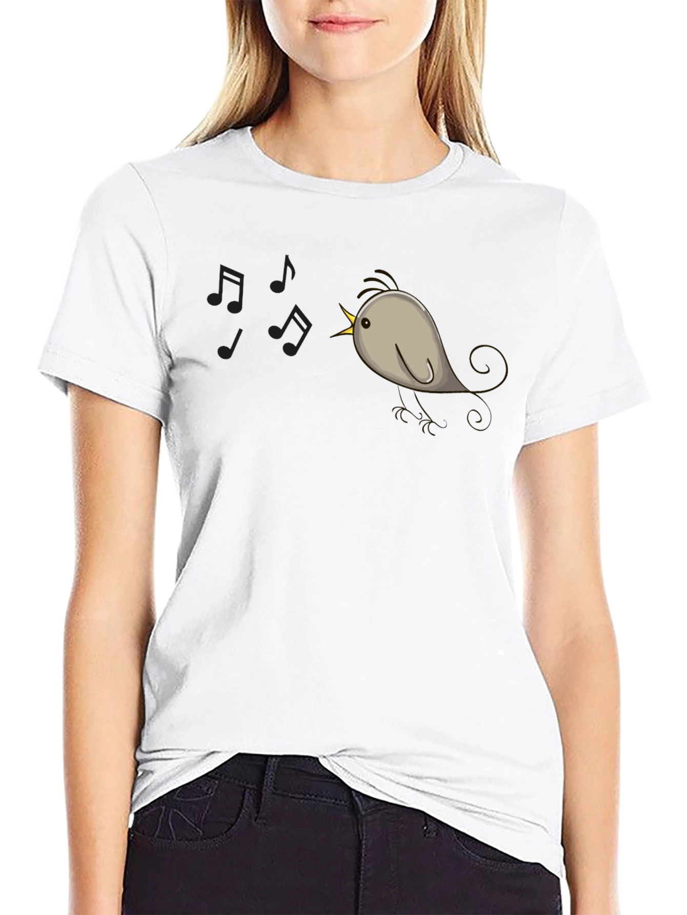 Singing Bird Graphic Tee - Black Cotton Comfort