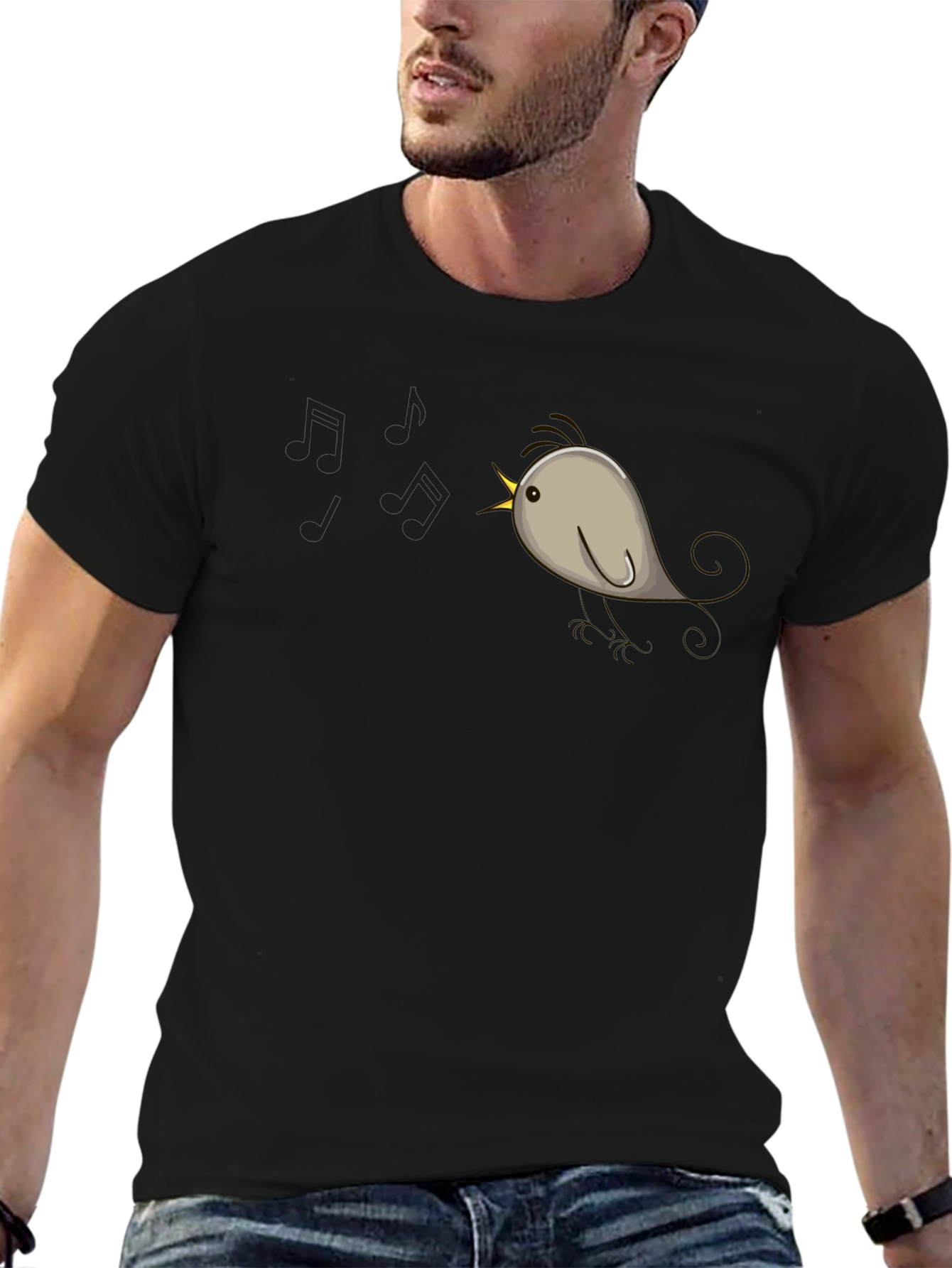 Singing Bird Graphic Tee - Black Cotton Comfort
