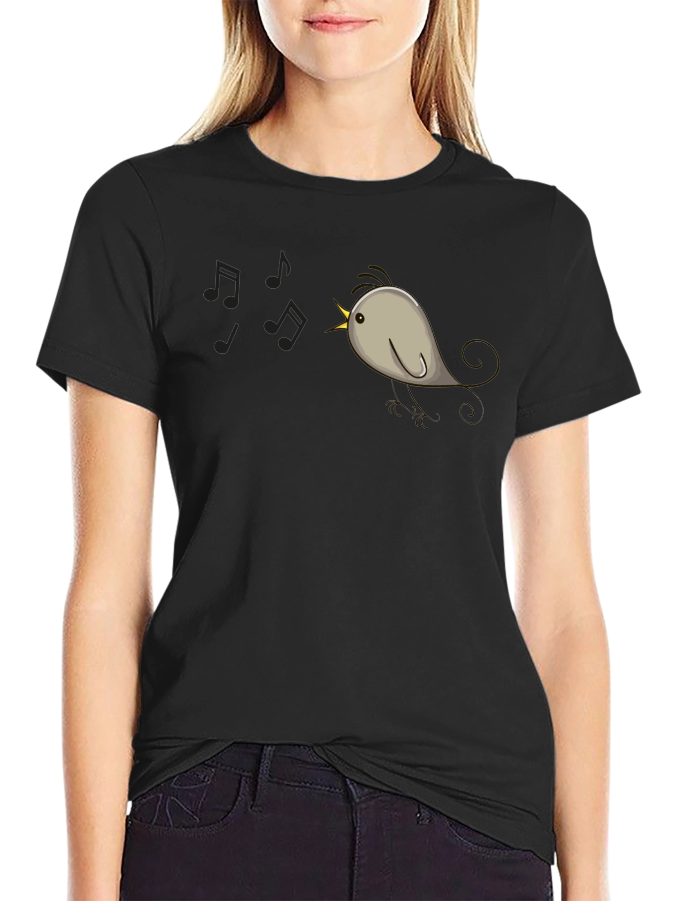 Singing Bird Graphic Tee - Black Cotton Comfort