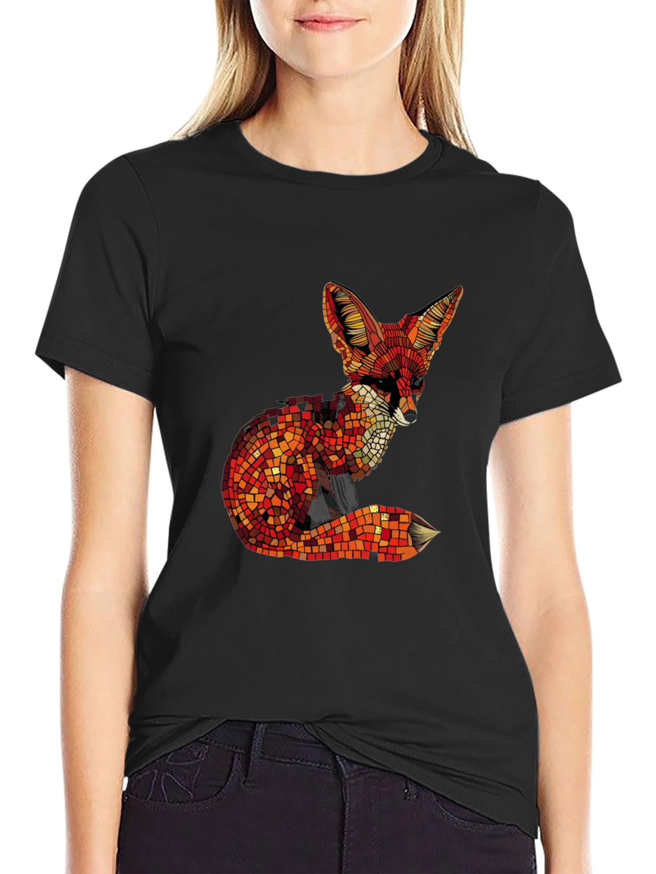 Geometric Fox Graphic Tee - Stylish Mens Black T-Shirt