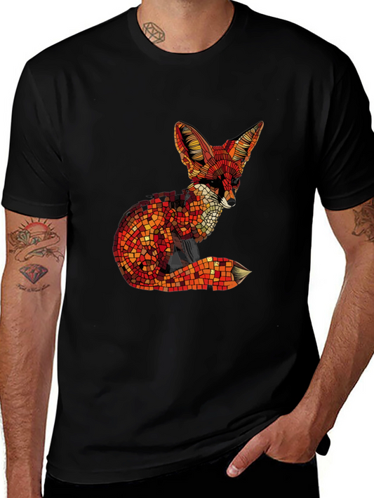 Geometric Fox Graphic Tee - Stylish Mens Black T-Shirt