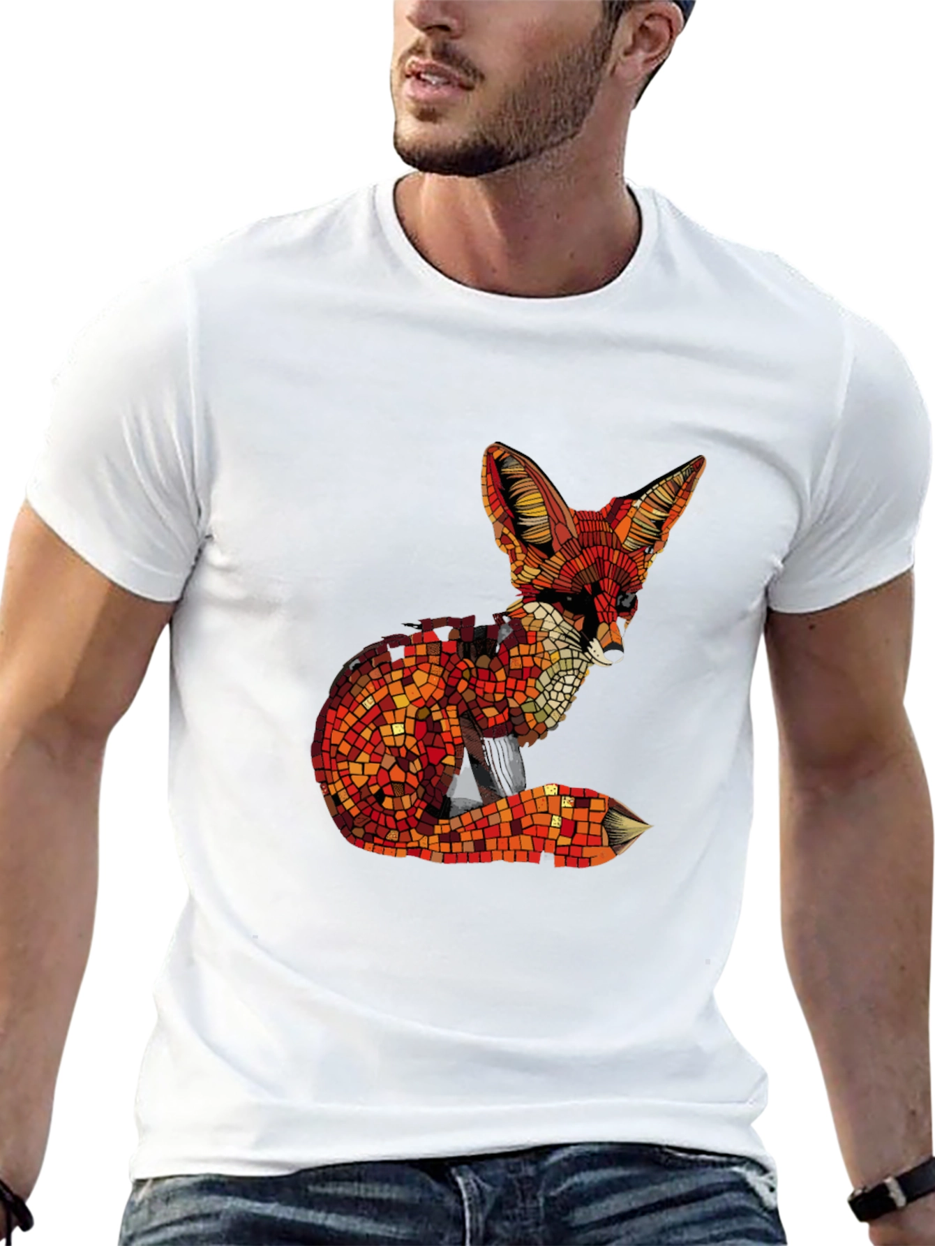 Geometric Fox Graphic Tee - Stylish Mens Black T-Shirt