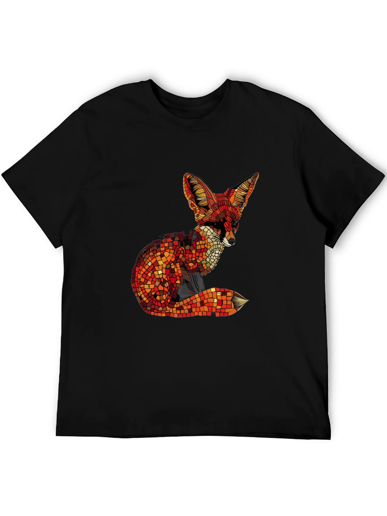 Geometric Fox Graphic Tee - Stylish Mens Black T-Shirt