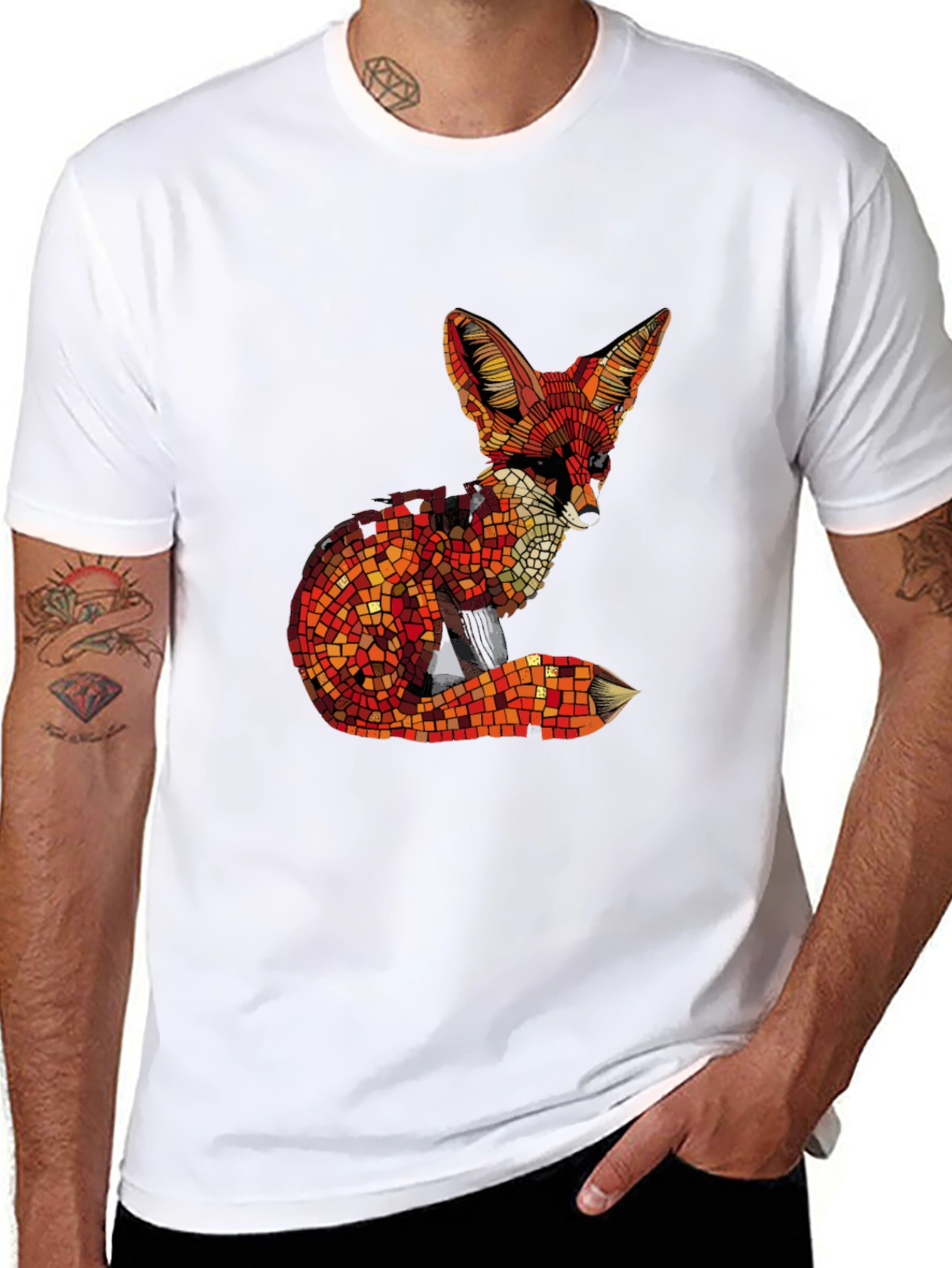 Geometric Fox Graphic Tee - Stylish Mens Black T-Shirt