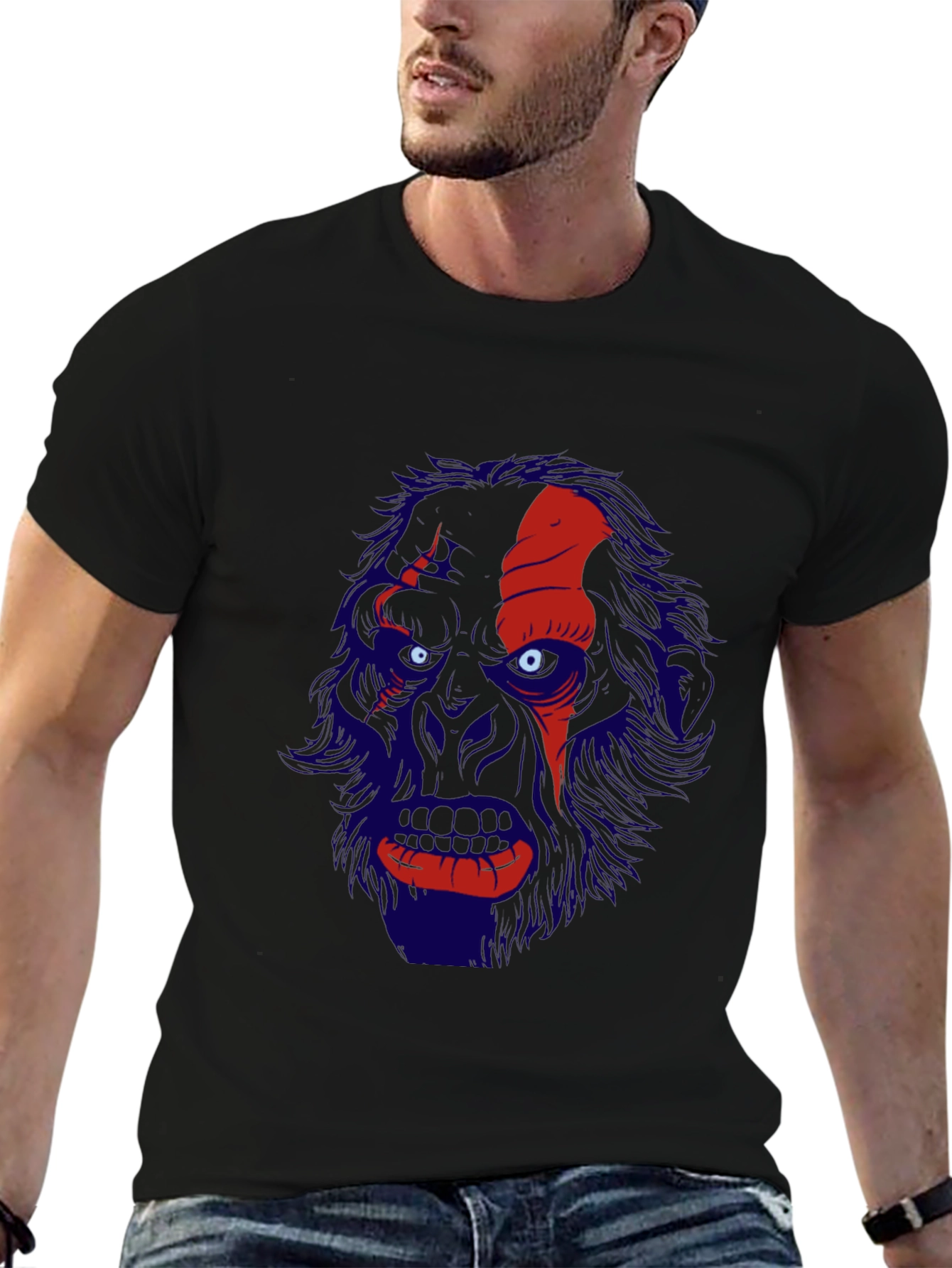 Mens Black T-Shirt with Graphic Print