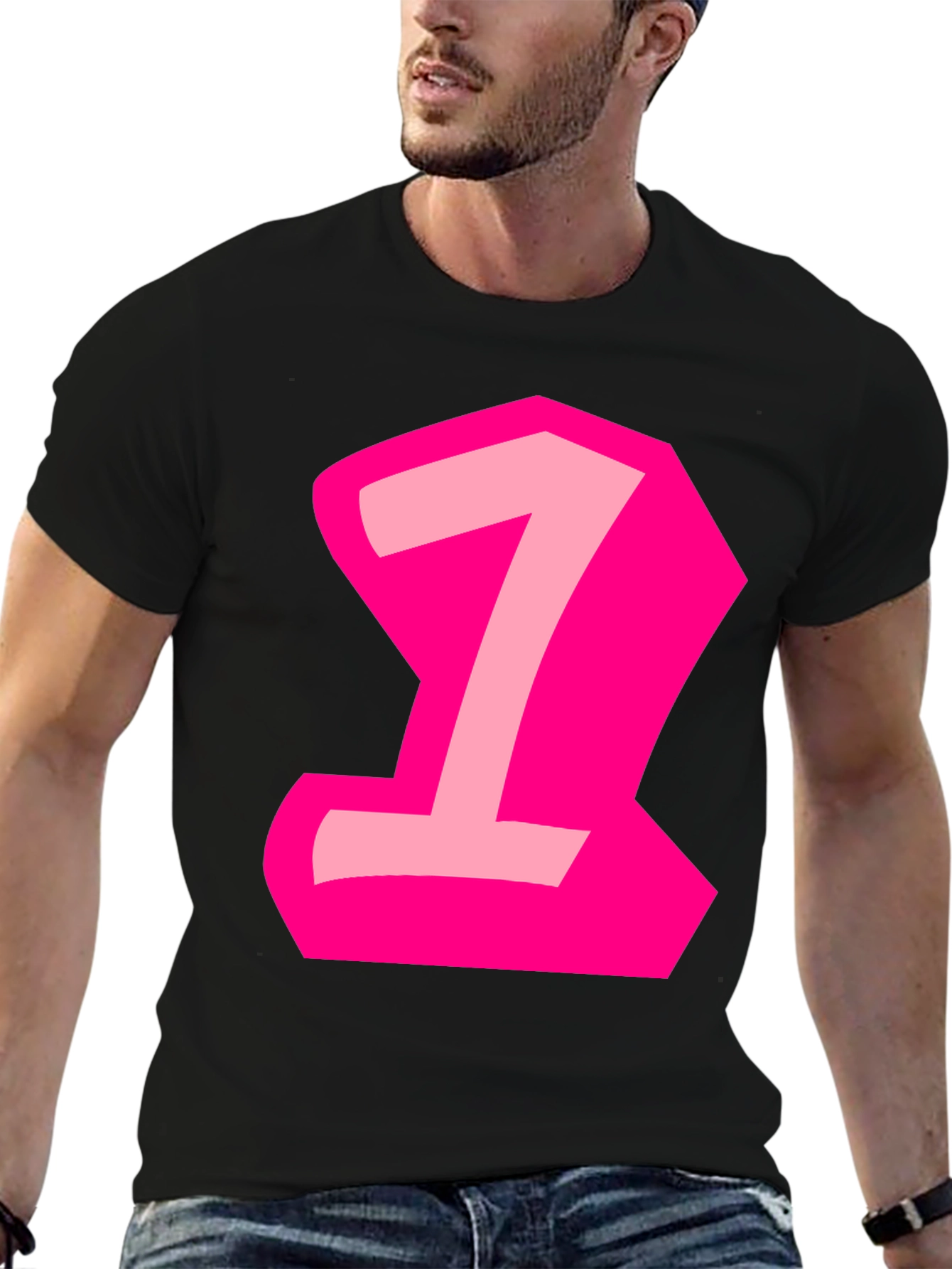 Number One Graphic Tee - Black Cotton Casual Shirt