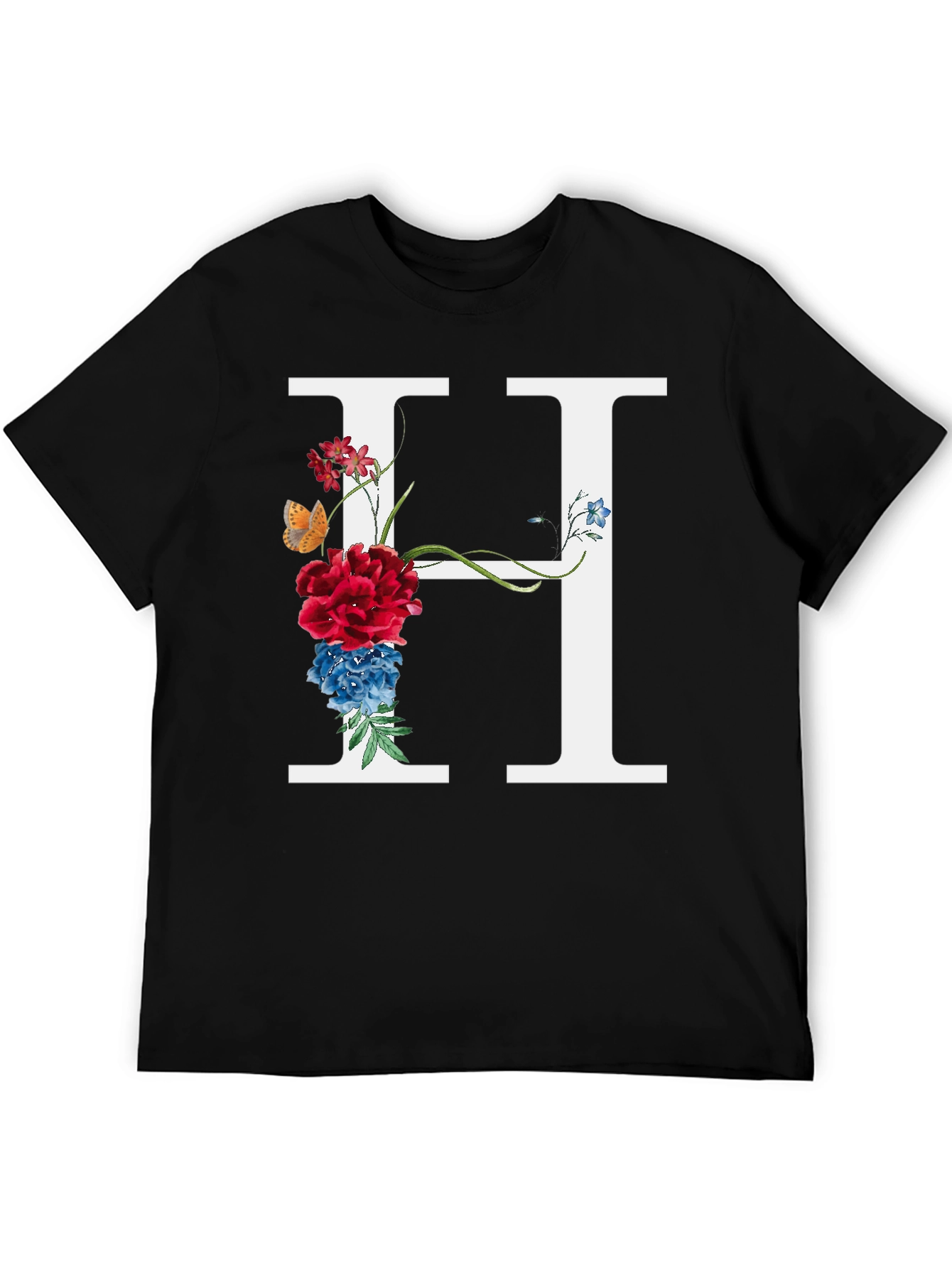 Floral Letter H T-Shirt - Botanical Initial Tee