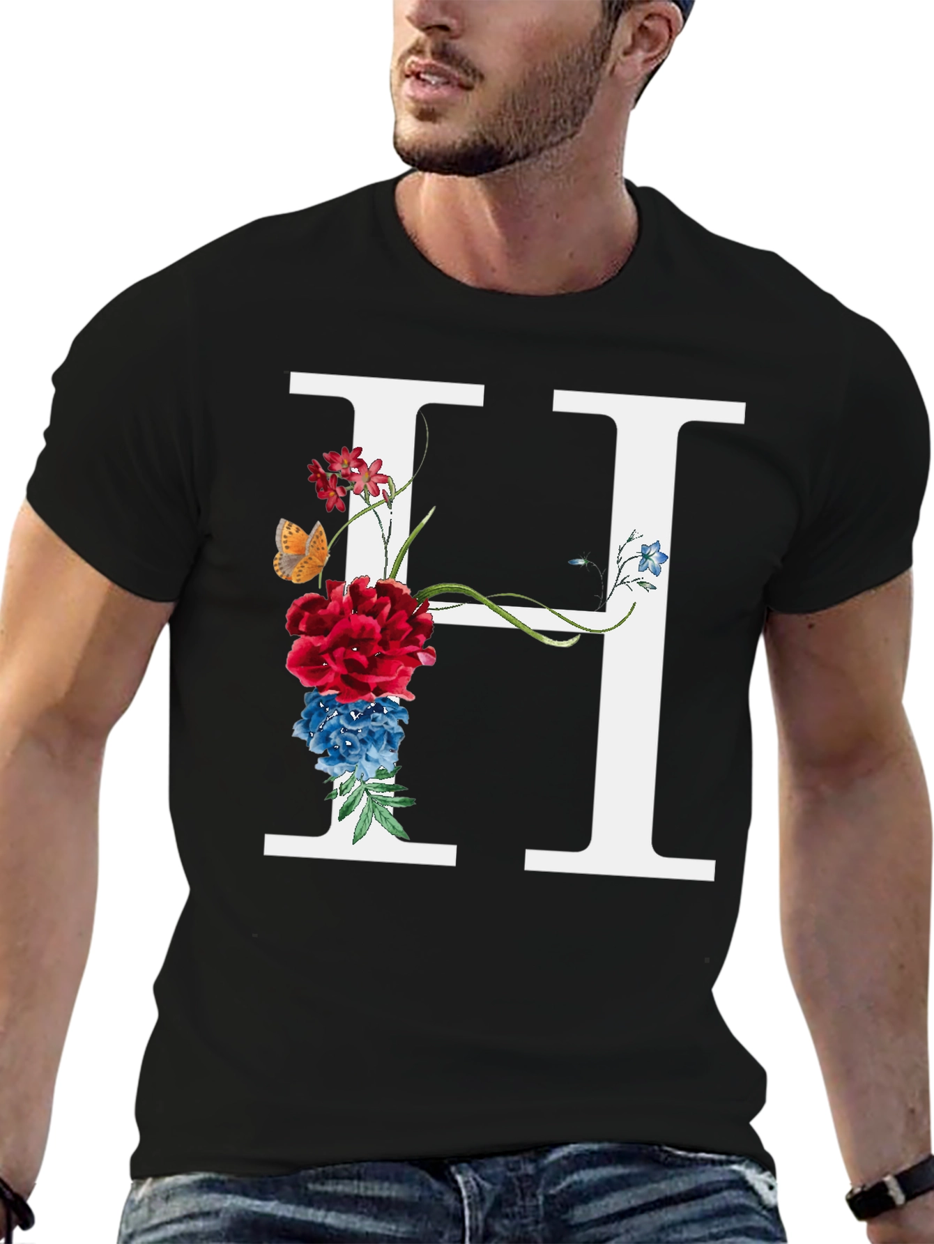 Floral Letter H T-Shirt - Botanical Initial Tee