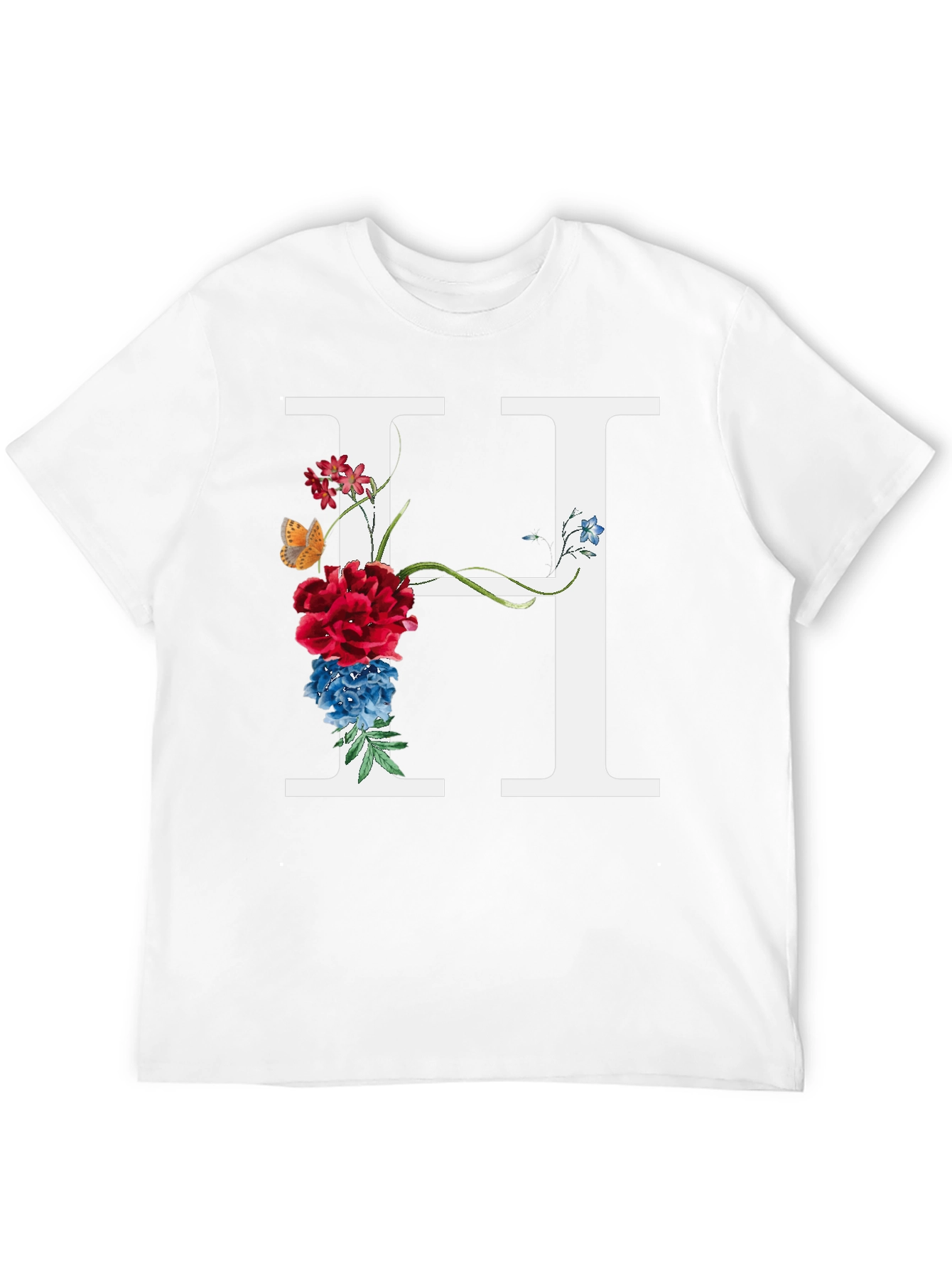 Floral Letter H T-Shirt - Botanical Initial Tee