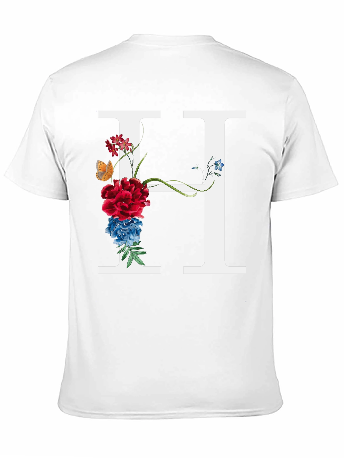Floral Letter H T-Shirt - Botanical Initial Tee