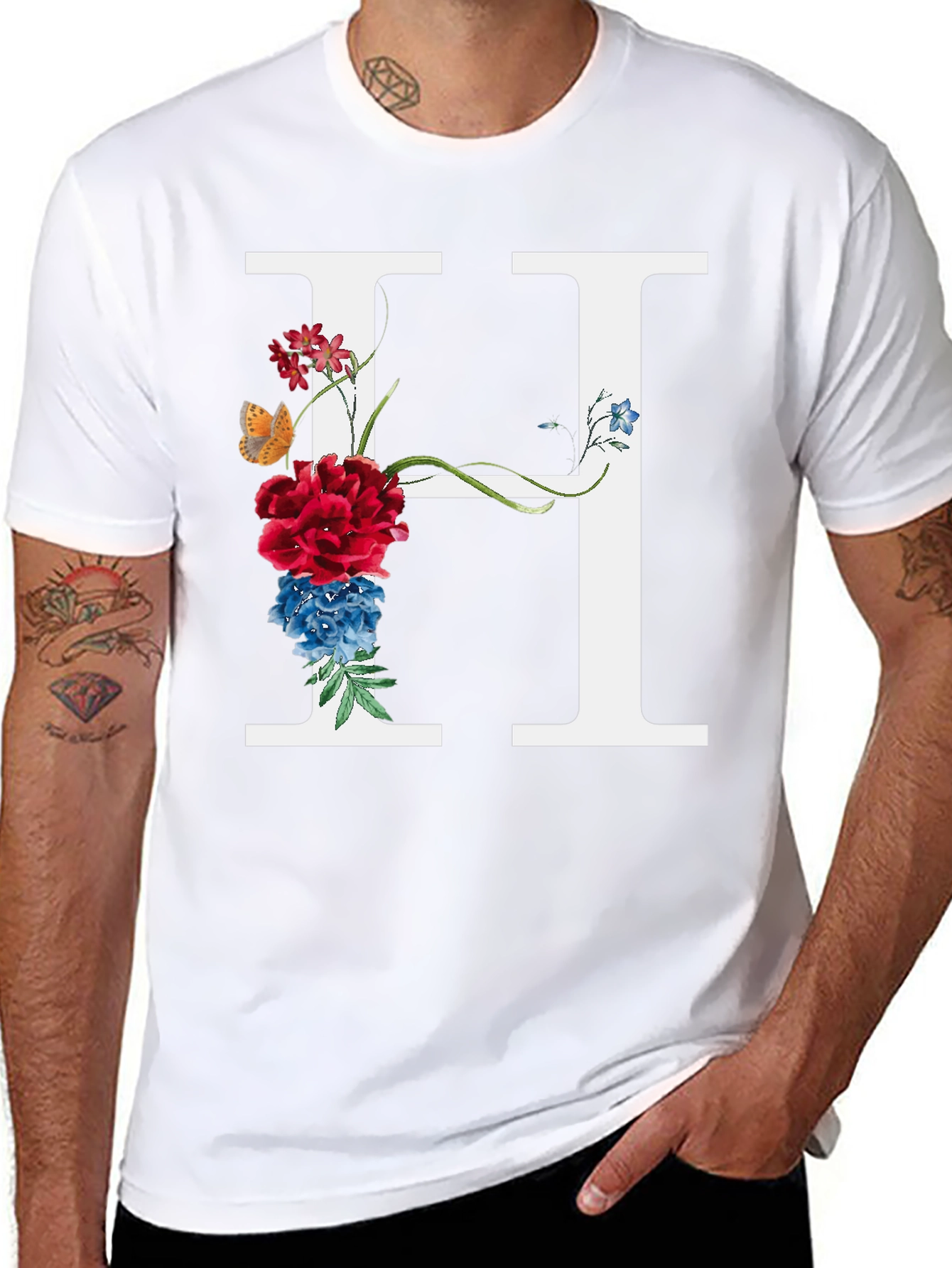 Floral Letter H T-Shirt - Botanical Initial Tee