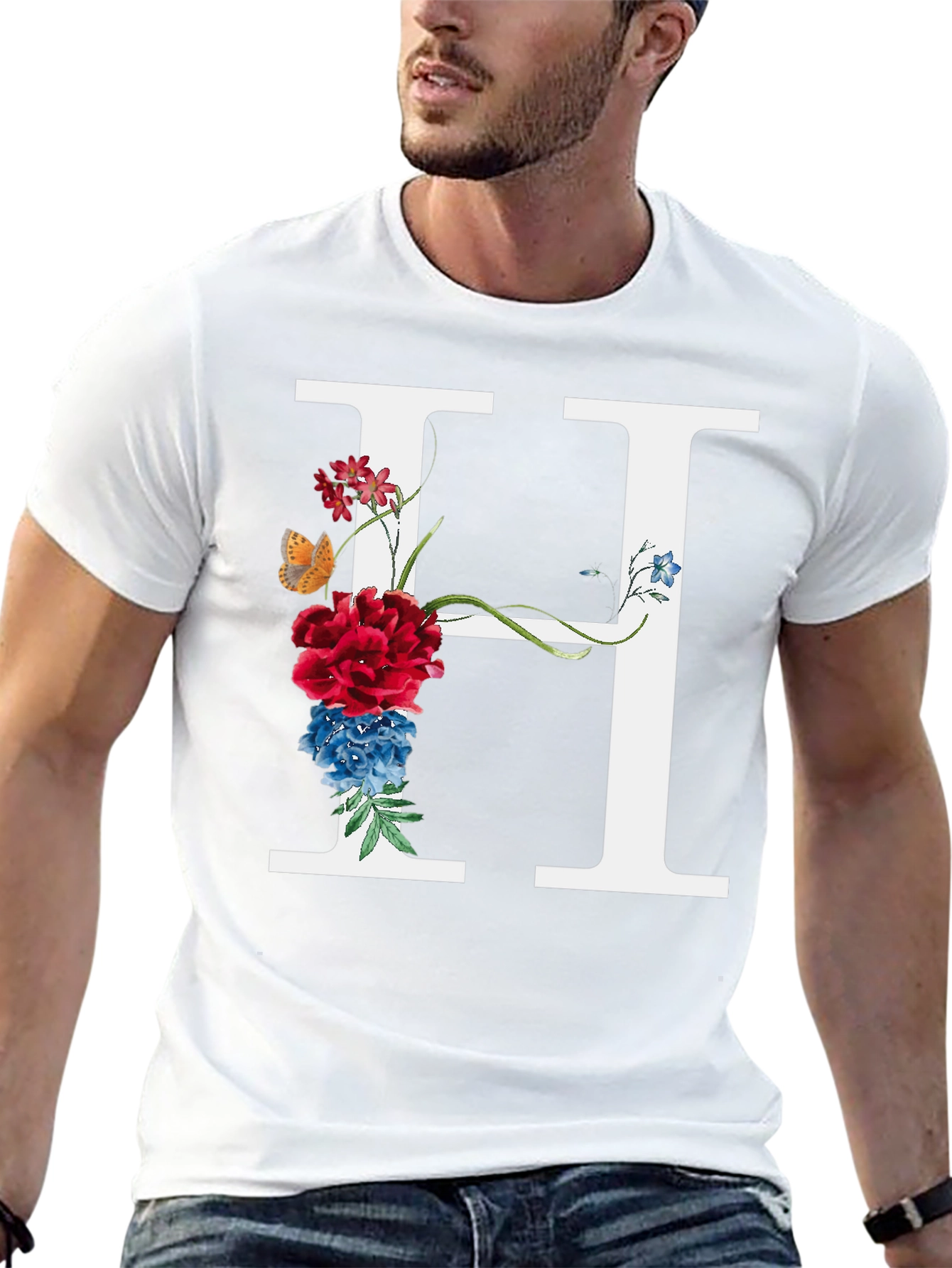 Floral Letter H T-Shirt - Botanical Initial Tee
