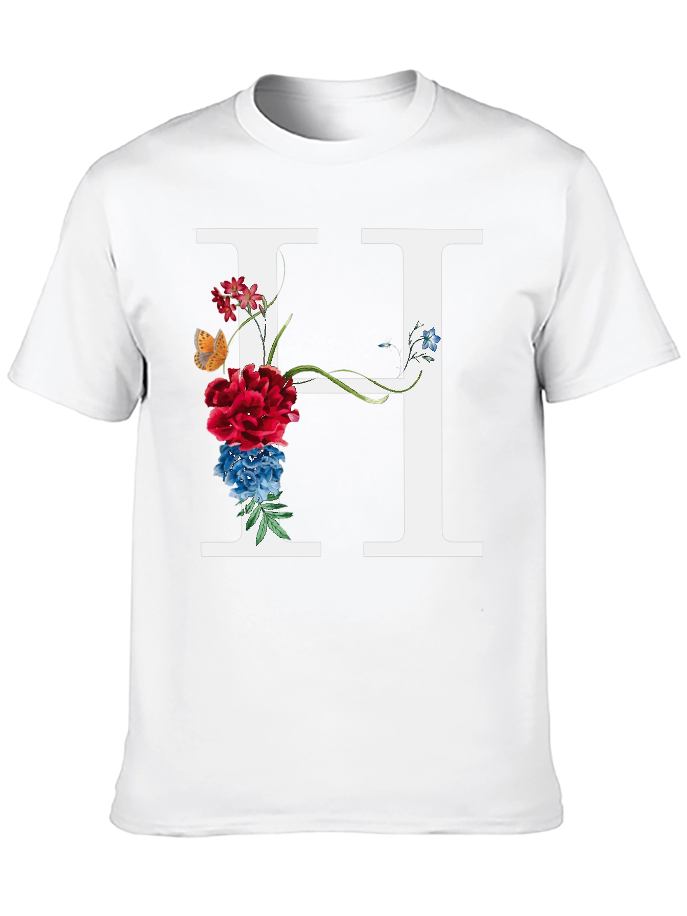 Floral Letter H T-Shirt - Botanical Initial Tee