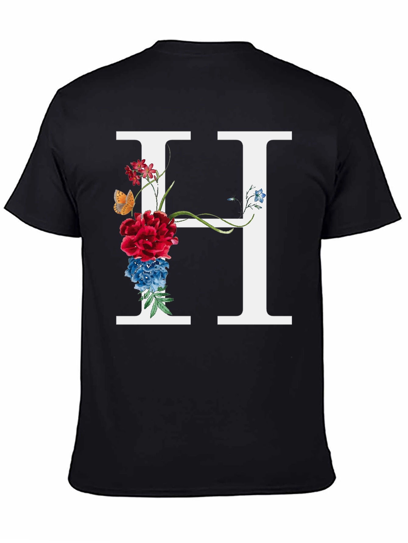 Floral Letter H T-Shirt - Botanical Initial Tee
