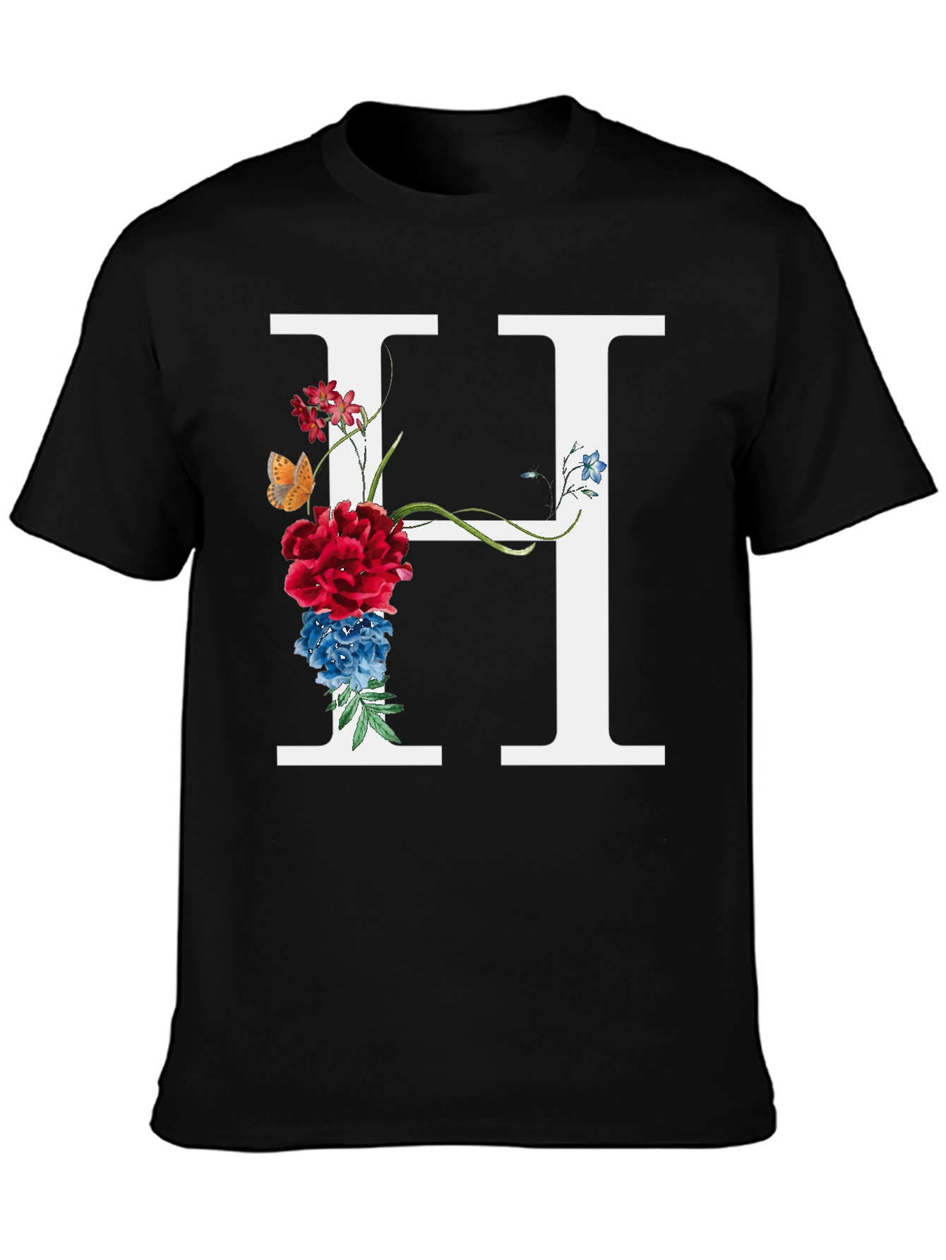 Floral Letter H T-Shirt - Botanical Initial Tee