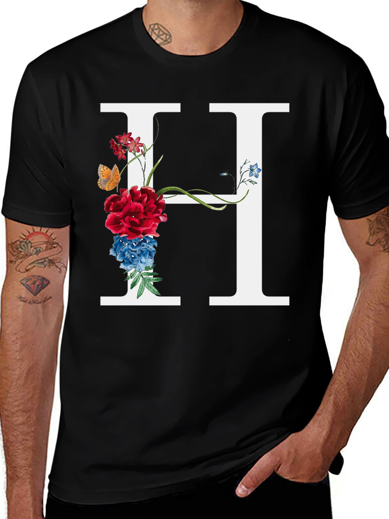 Floral Letter H T-Shirt - Botanical Initial Tee