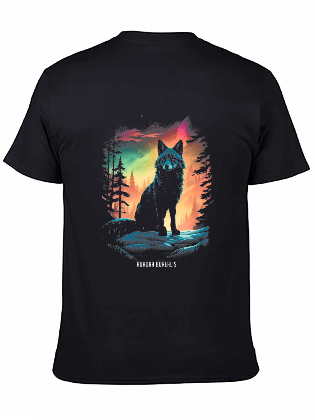 Aurora Borealis Wolf Graphic T-Shirt
