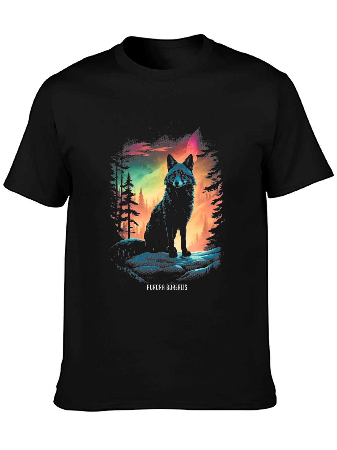 Aurora Borealis Wolf Graphic T-Shirt