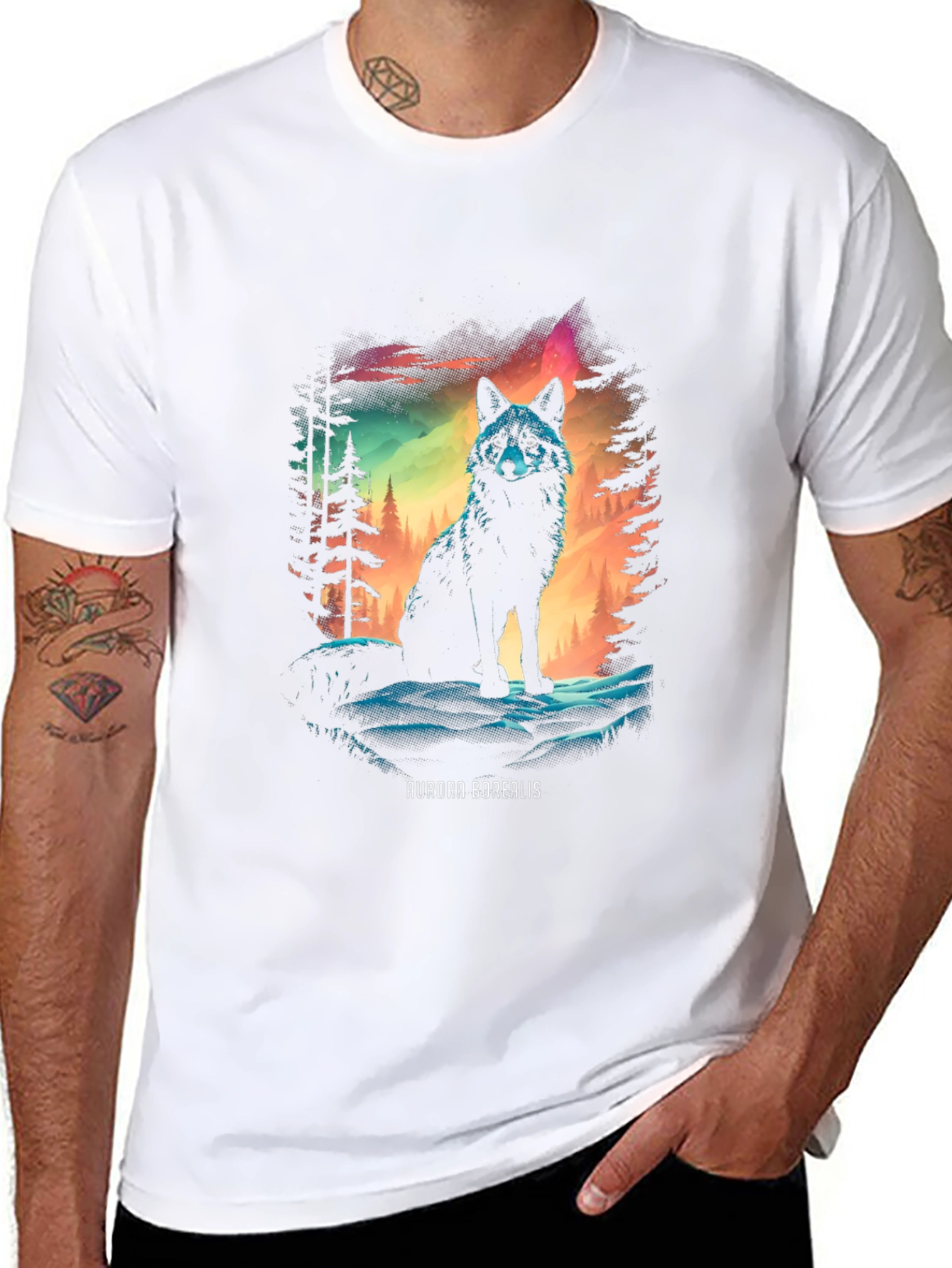 Aurora Borealis Wolf Graphic T-Shirt