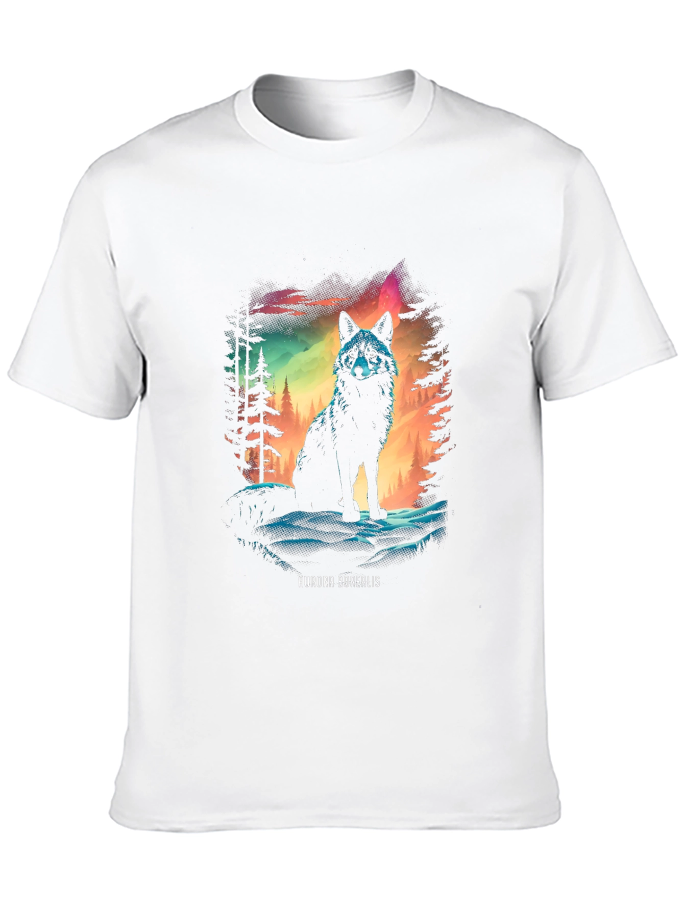 Aurora Borealis Wolf Graphic T-Shirt