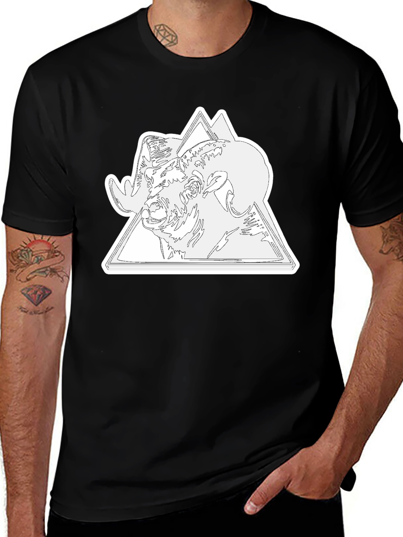 Ram & Mountain Graphic Tee - Black Cotton