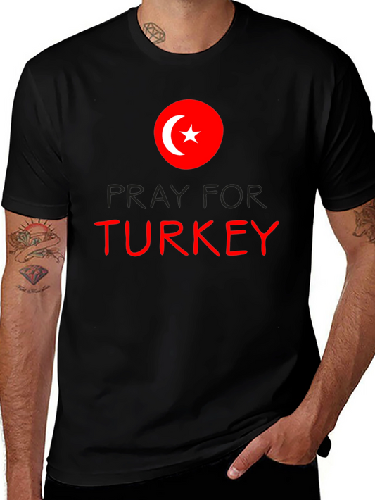 Pray for Turkey Graphic Tee - Black Cotton T-Shirt