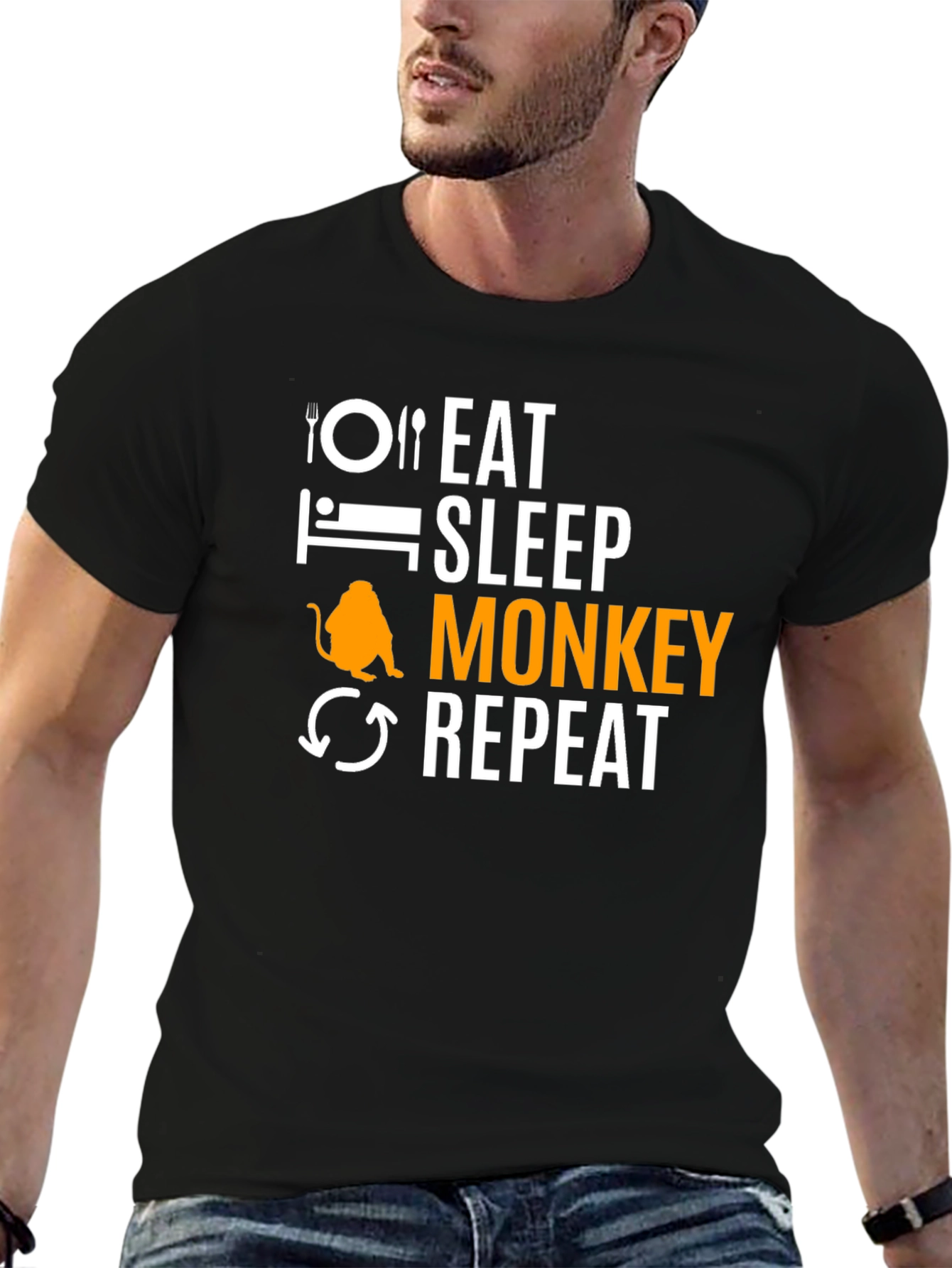 Eat Sleep Monkey Repeat Black T-Shirt