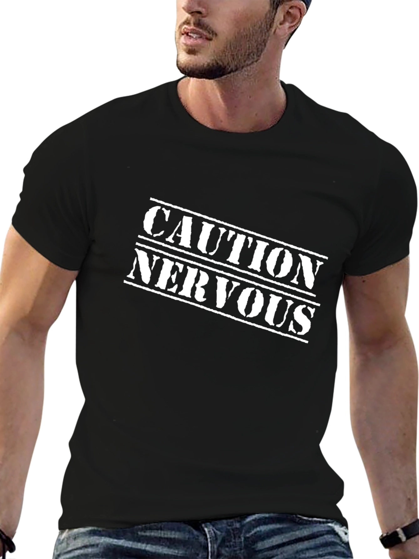Caution Nervous Graphic T-Shirt - Black Cotton Tee