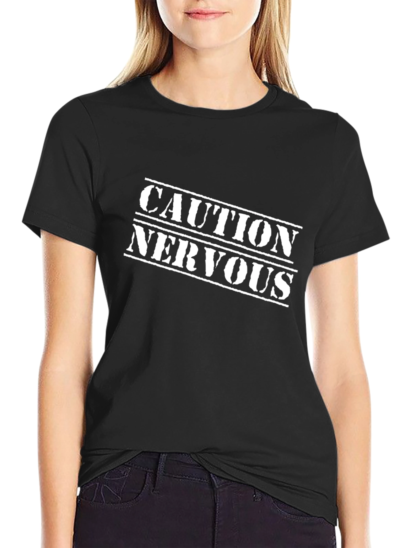 Caution Nervous Graphic T-Shirt - Black Cotton Tee