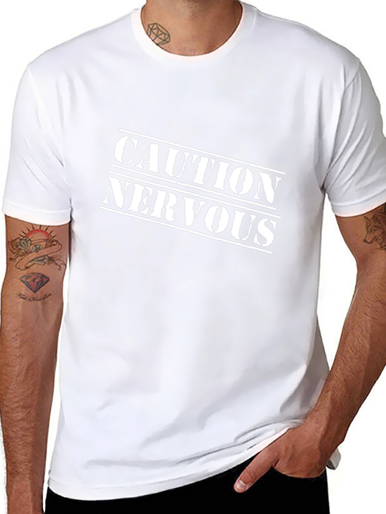 Caution Nervous Graphic T-Shirt - Black Cotton Tee