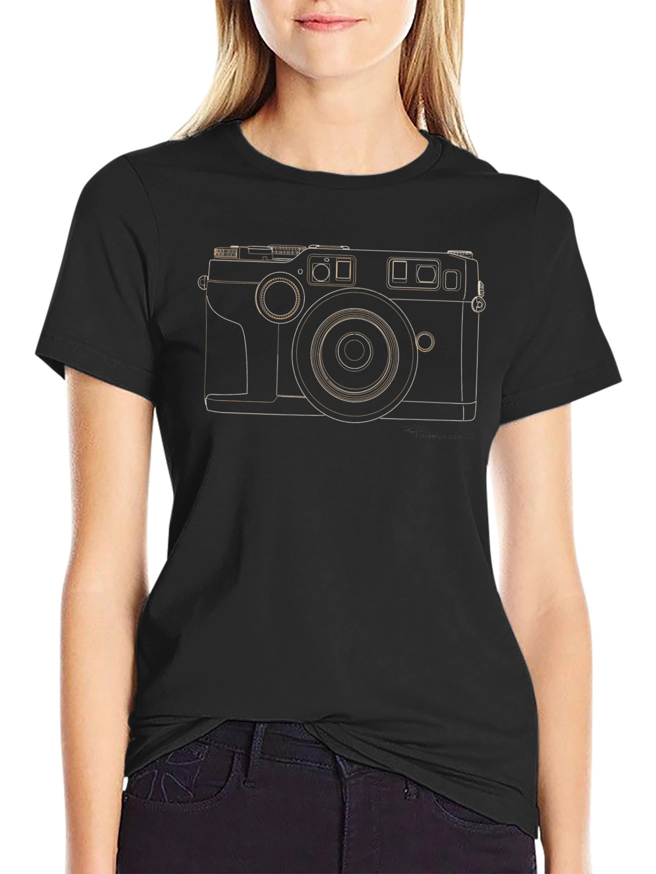 Retro Camera Outline Black T-Shirt