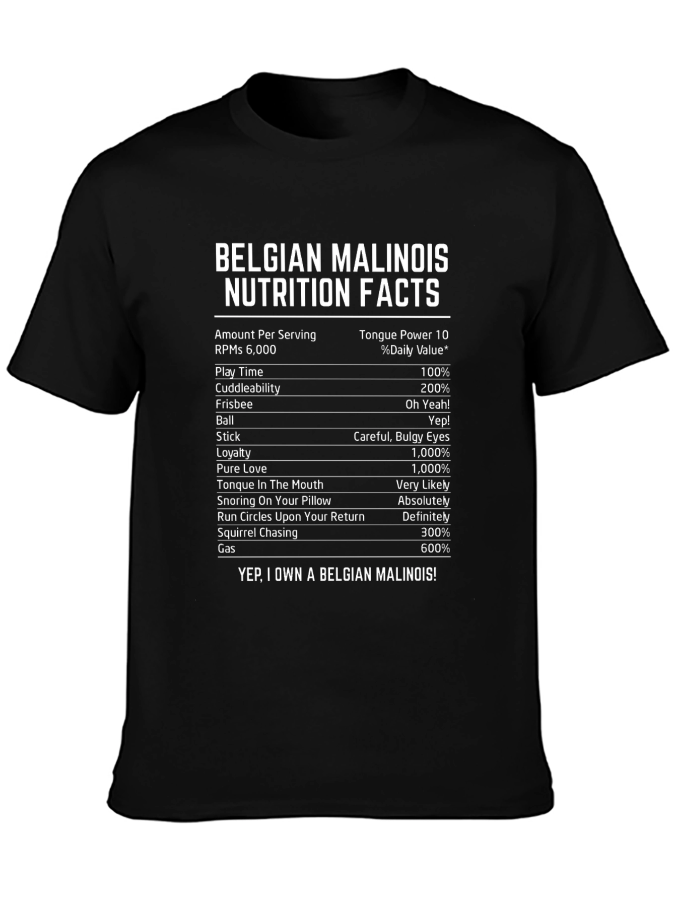 Belgian Malinois Nutrition Facts Novelty Graphic T-Shirt