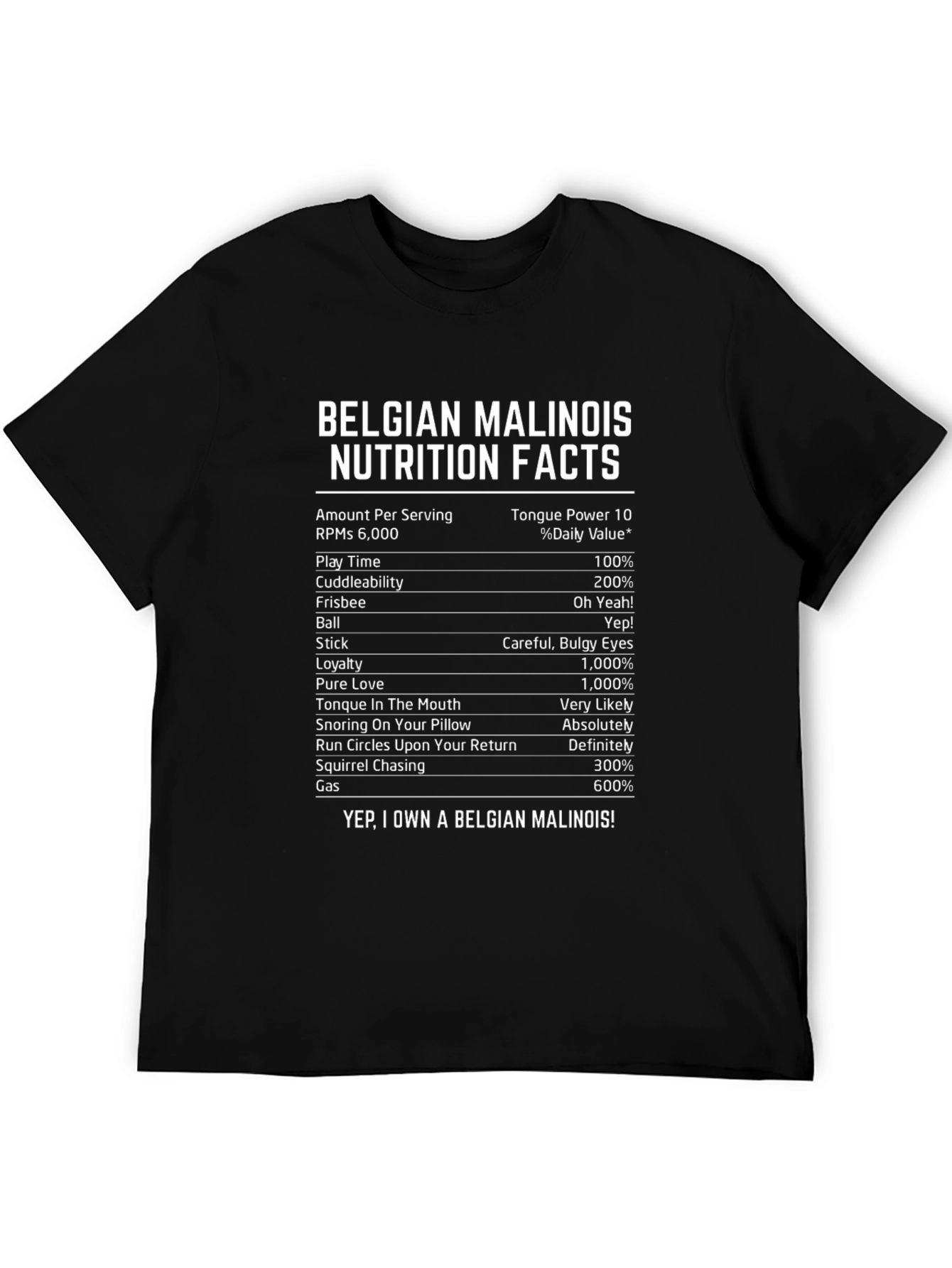 Belgian Malinois Nutrition Facts Novelty Graphic T-Shirt