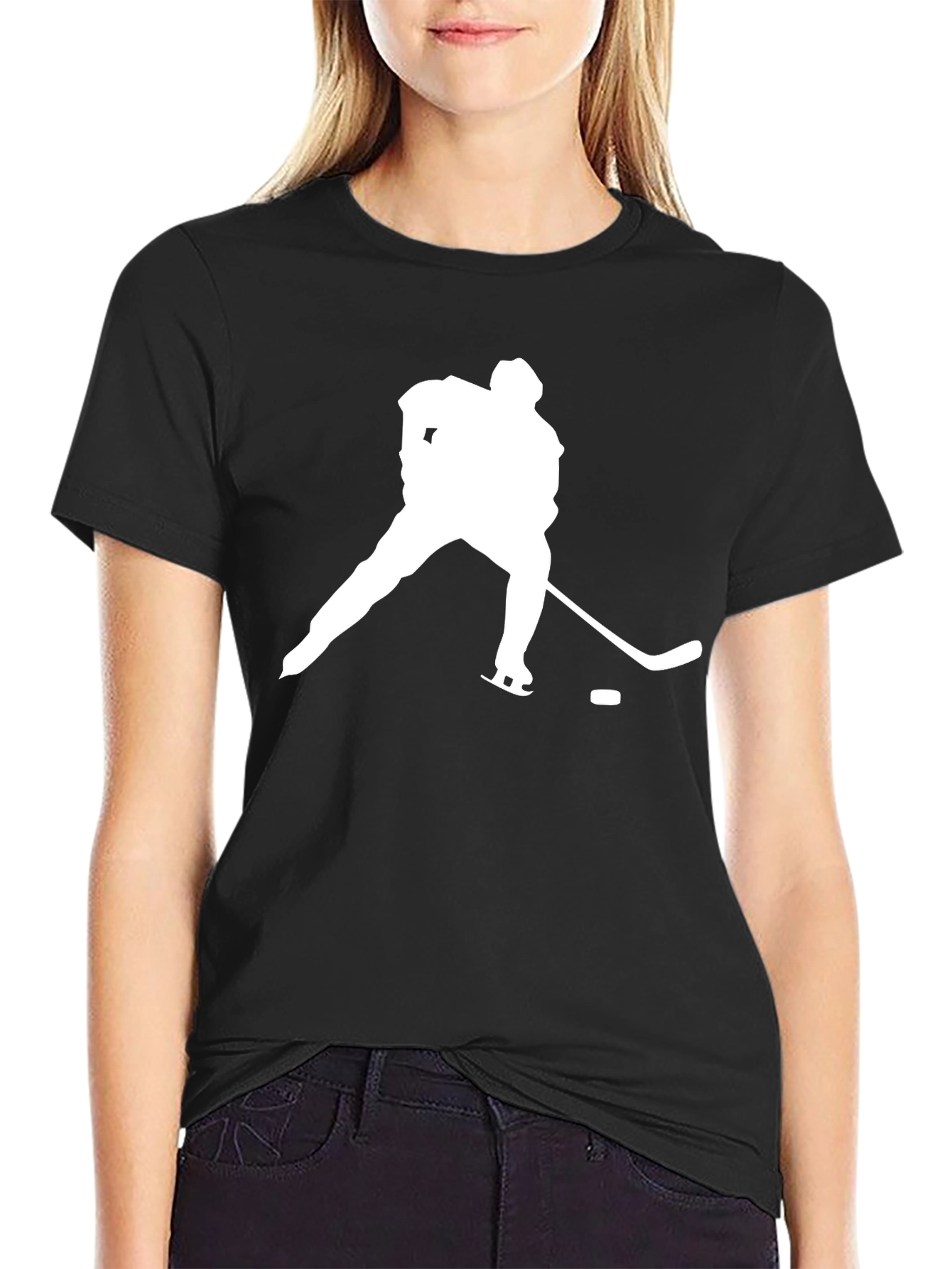 Hockey Player Silhouette T-Shirt - Black