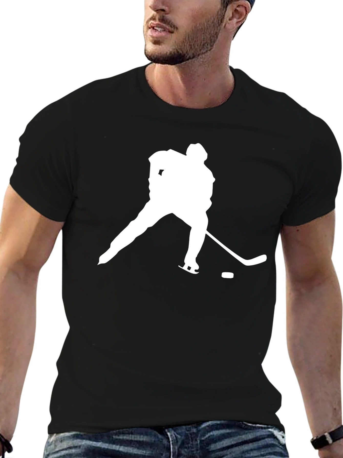 Hockey Player Silhouette T-Shirt - Black
