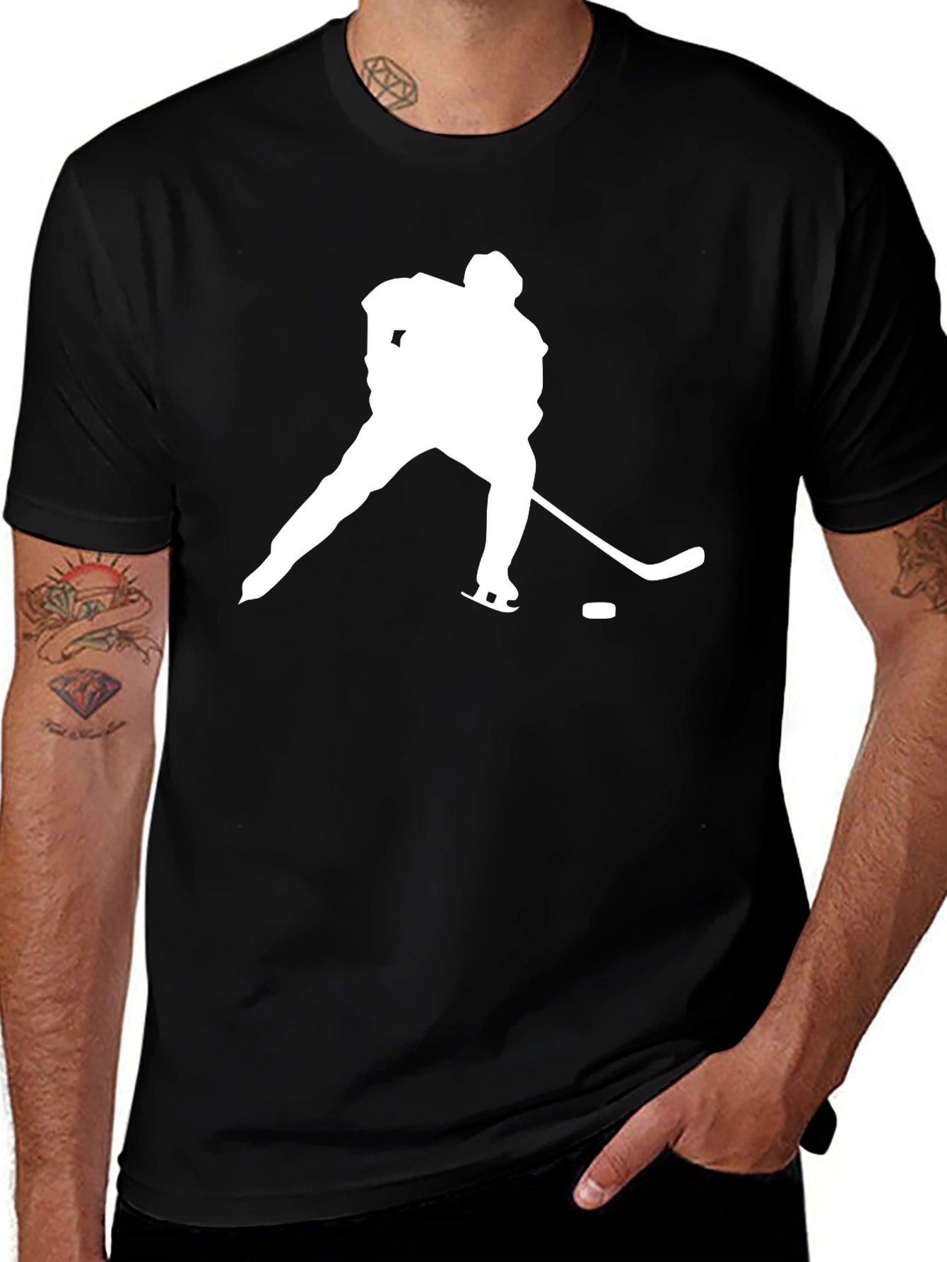 Hockey Player Silhouette T-Shirt - Black