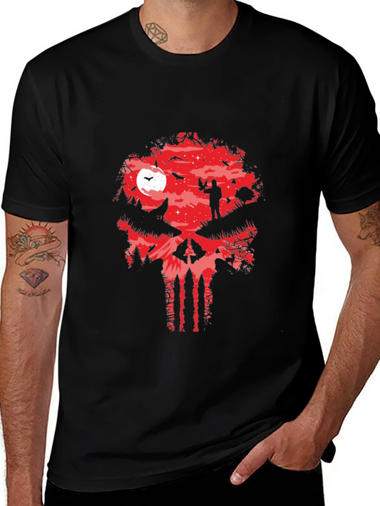 Skull Graphic T-Shirt - Red Horror Theme Tee