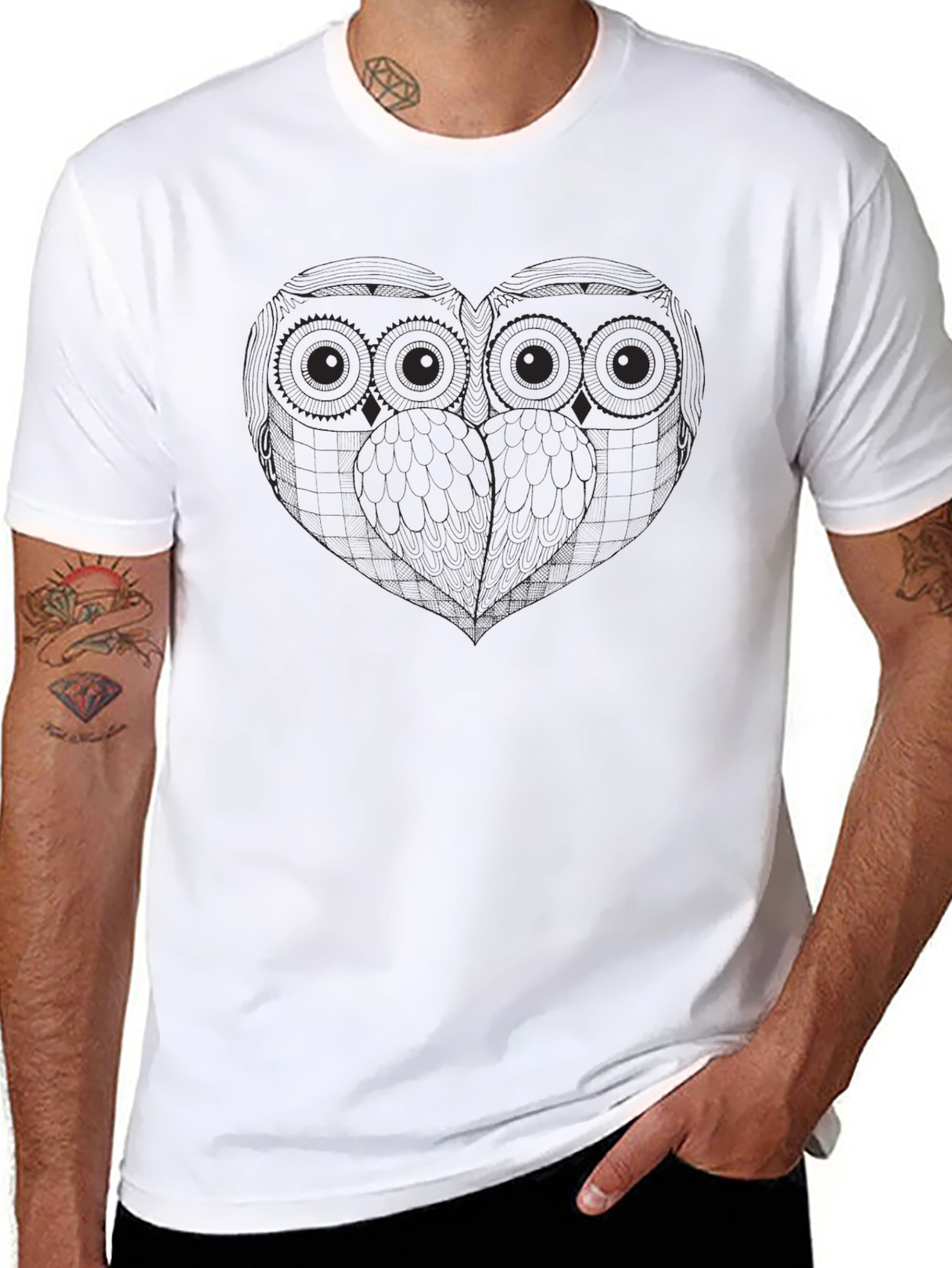 Owl Couple Graphic Tee - Soft Black Cotton T-Shirt