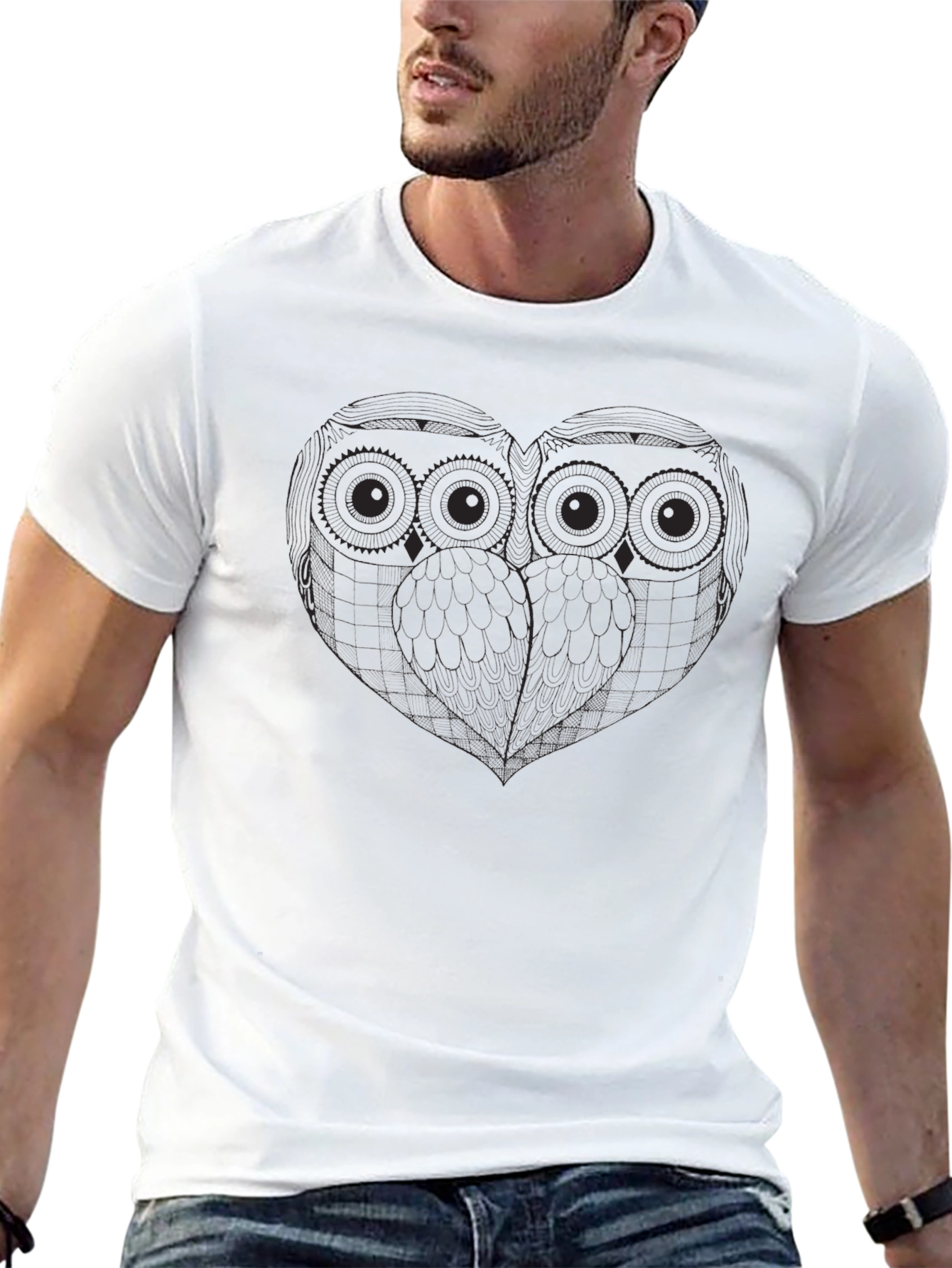 Owl Couple Graphic Tee - Soft Black Cotton T-Shirt