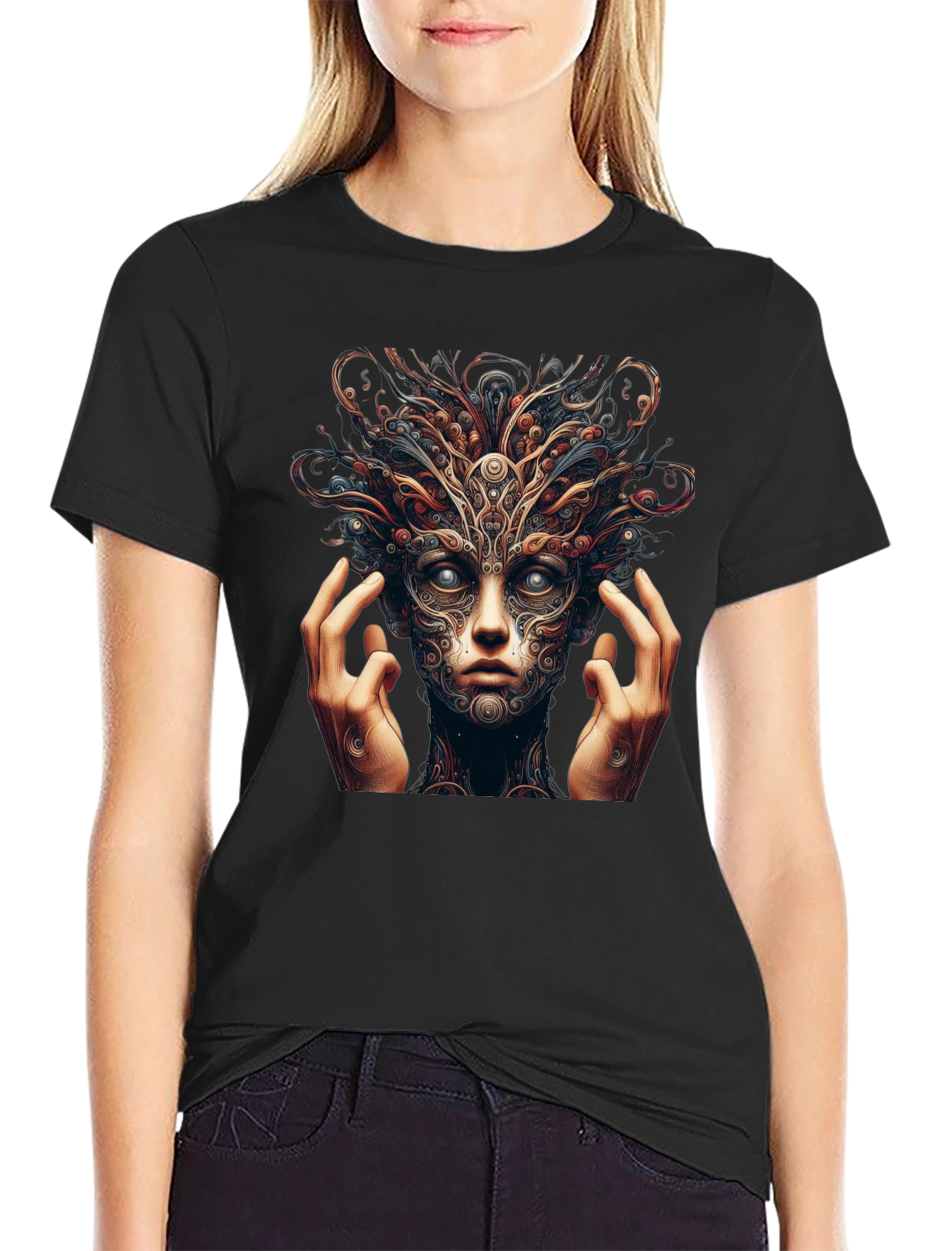 Mystic Face Graphic Black T-Shirt