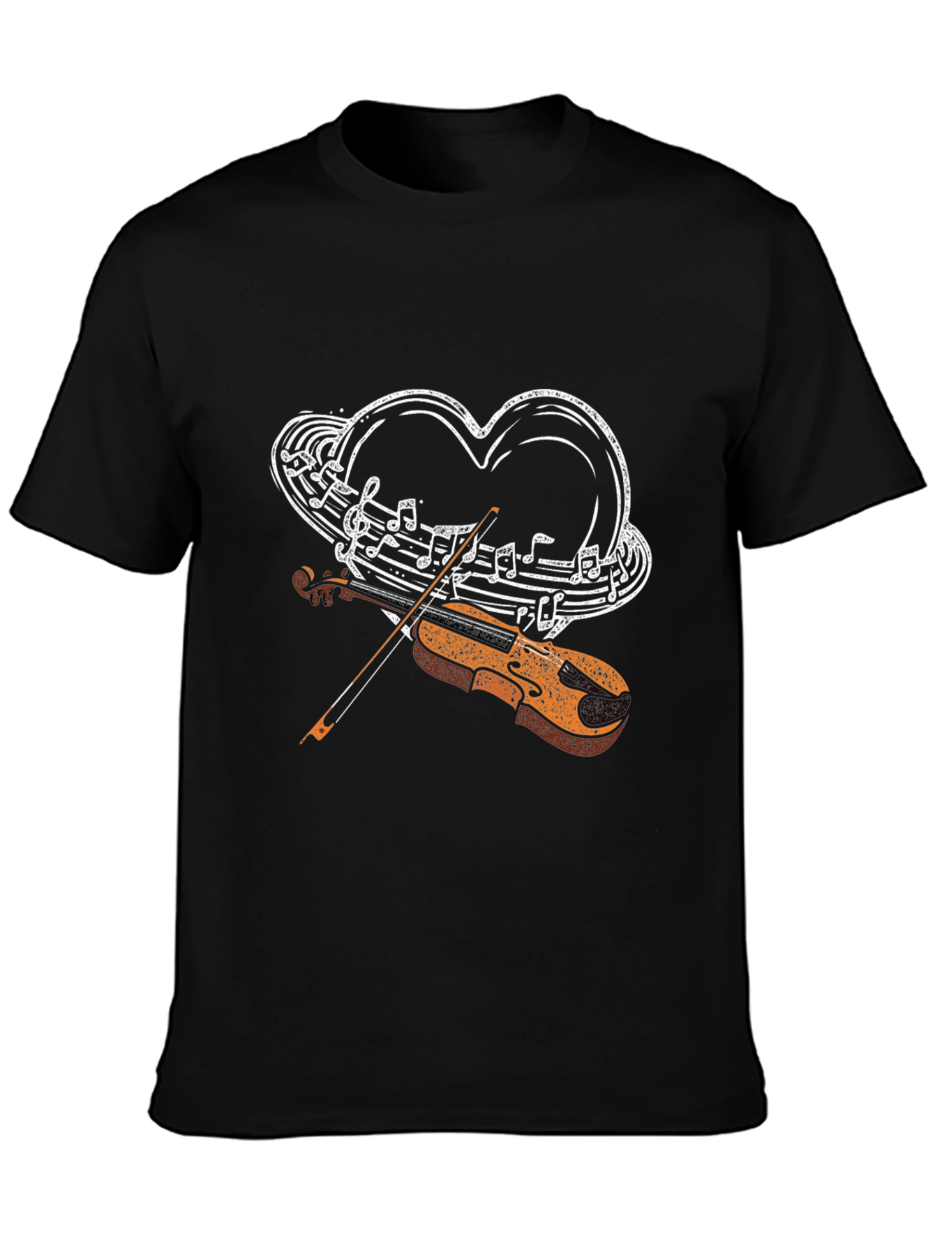 Musical Heart Violin Graphic Tee - Black Casual Style